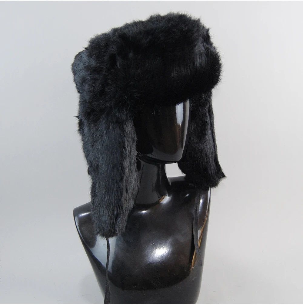 Other Warm Natural Rabbit Fur Bomber Hat With Earflaps Size ONE SIZE - 1 Thumbnail