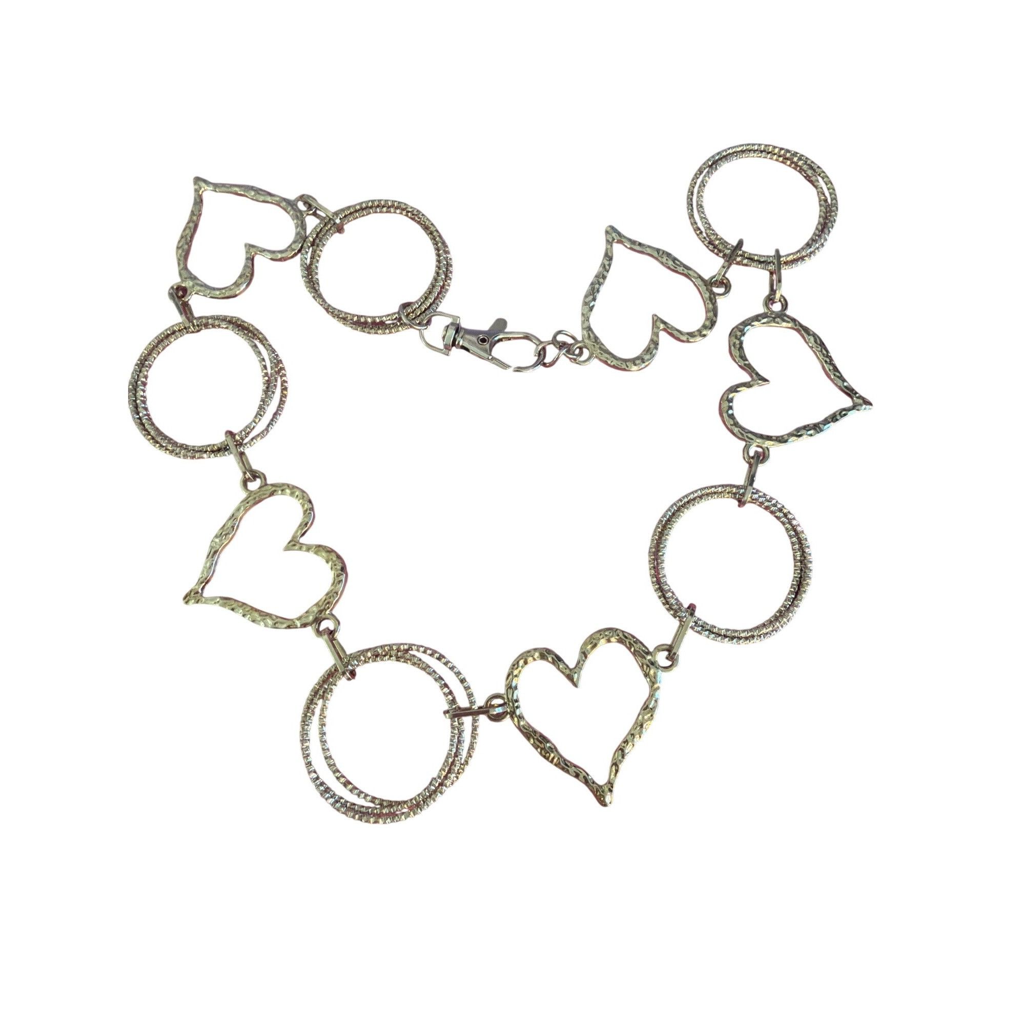 Other Silver Tone Chain Belt Necklace Hammered Heart Textured Circ Size ONE SIZE - 1 Thumbnail