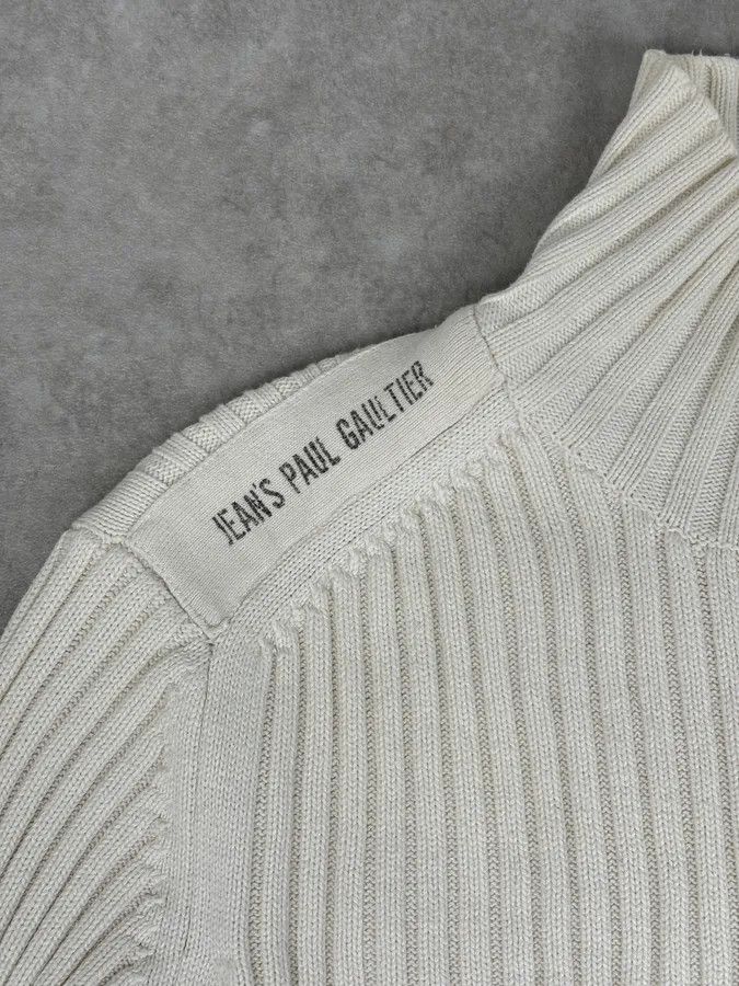 Jean Paul Gaultier 2000s Jean Paul Gaultier Cream Cotton Ribbed Zip-up Sweater Size US M / EU 48-50 / 2 - 9 Thumbnail
