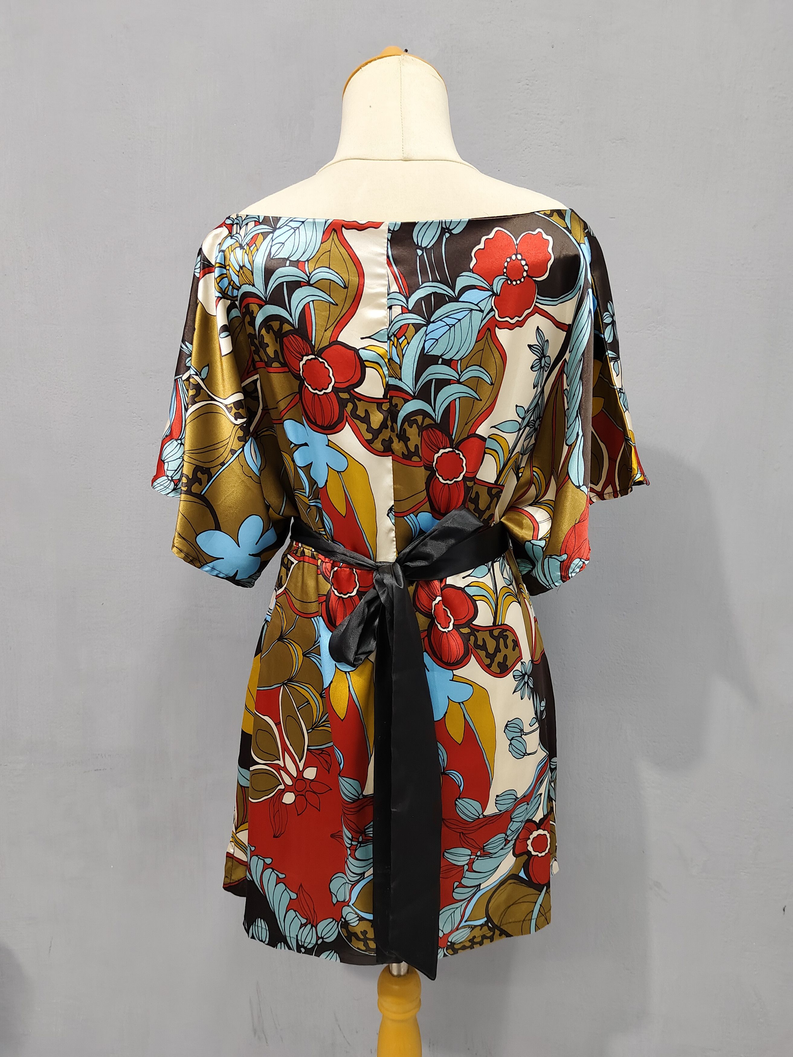 Vintage 90s Teddy S.p.A- Abstract Floral Kimono Sleeve Dress Size M / US 6-8 / IT 42-44 - 3 Thumbnail