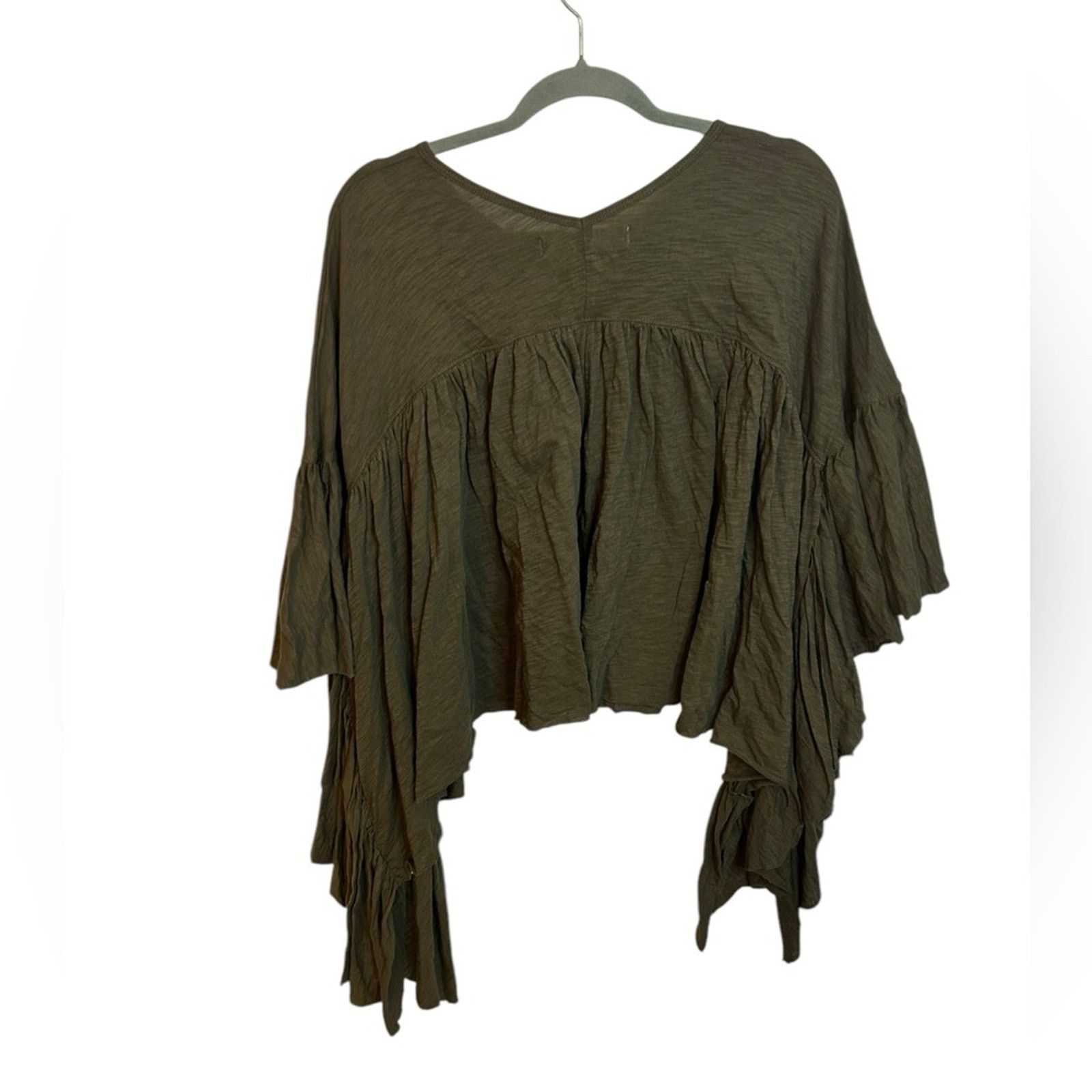 Free People Free People Beach Olive Green Flowy Crop Tee Size XS / US 0-2 / IT 36-38 - 2 Thumbnail