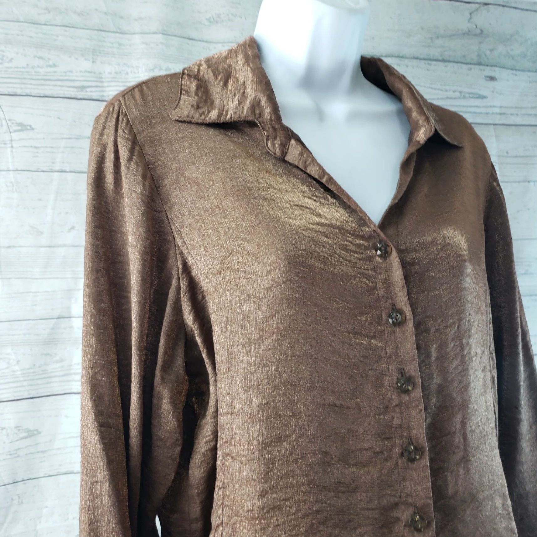 Habitat Habitat Womens Button Front Shirt Medium Brown Long Sleeve Rayon Blend Size M / US 6-8 / IT 42-44 - 2 Thumbnail