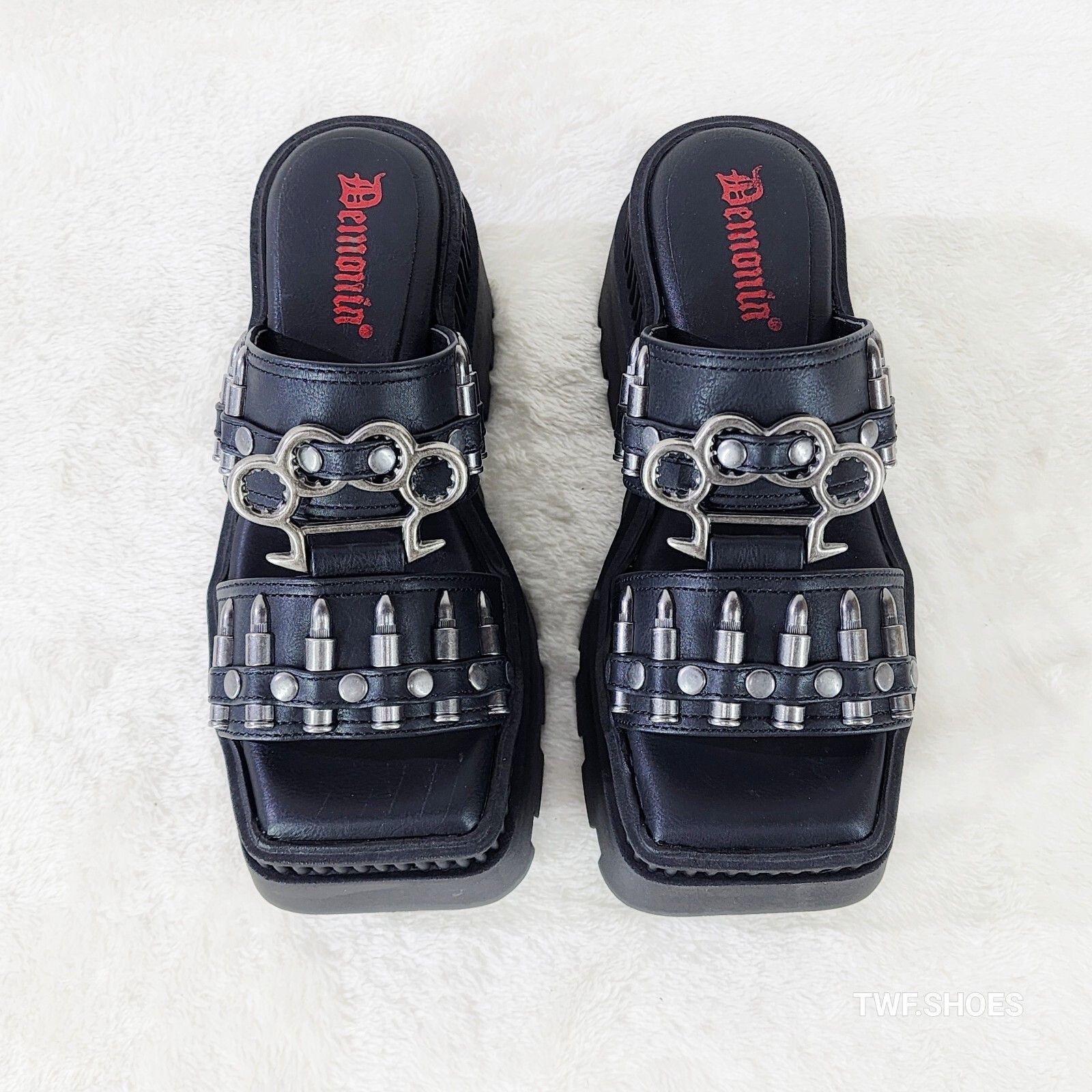 Demonia Cult DEMONIA Wrath Bullet Stud Brass Knuckle Platform Goth Sandal Size US 8 / IT 38 - 9 Thumbnail