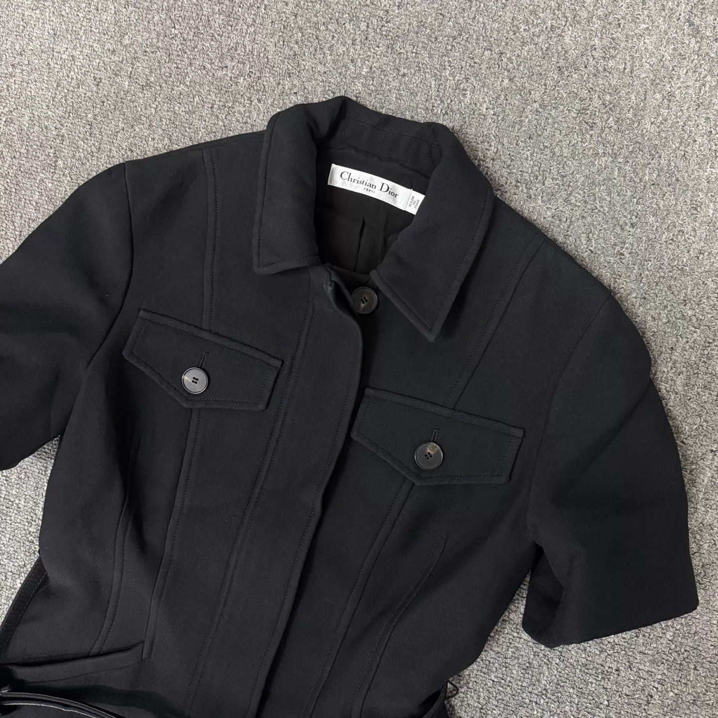 Dior Dior Black 2Pocket Lapel ShortSleeve Belted Dress 34 Size XS / US 0-2 / IT 36-38 - 3 Thumbnail