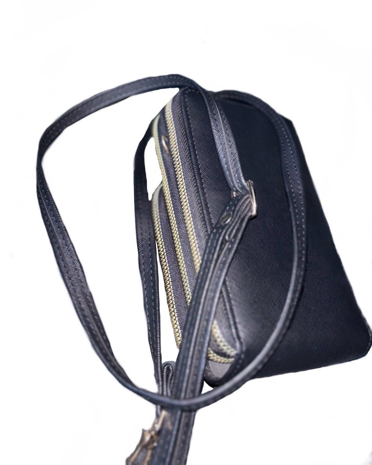 H&M Black Faux Leather Triple-Zip Crossbody Purse Gold Zip H&M Size ONE SIZE - 2 Thumbnail
