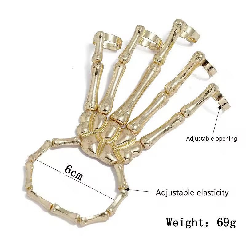 Jewelry Skeleton Hand Bracelet Ring -Goth Punk Streetwear Hand Chain Size ONE SIZE - 5 Thumbnail