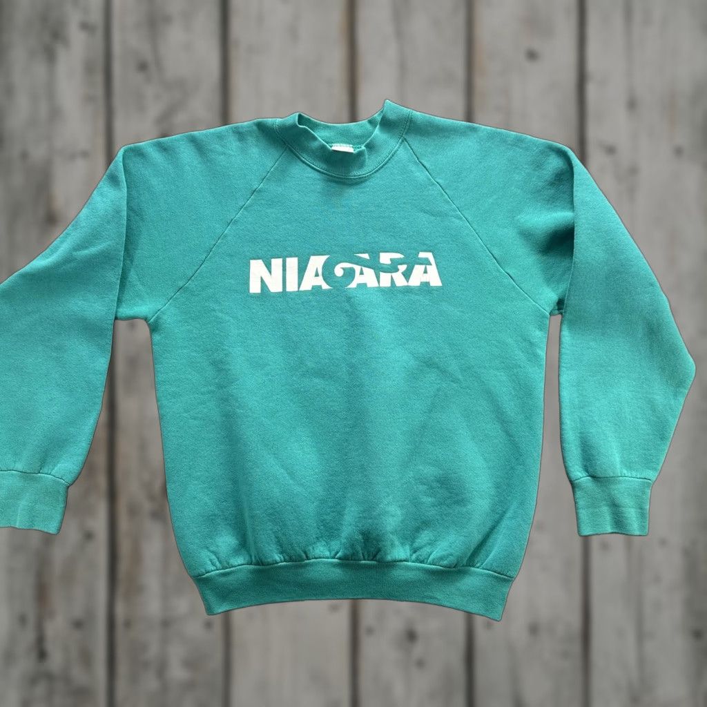 Fruit Of The Loom VINTAGE Niagara Sweatshirt Mens Large Teal Green Crewneck Fruit Of Loom 90s 80s Size US L / EU 52-54 / 3 - 1 Thumbnail