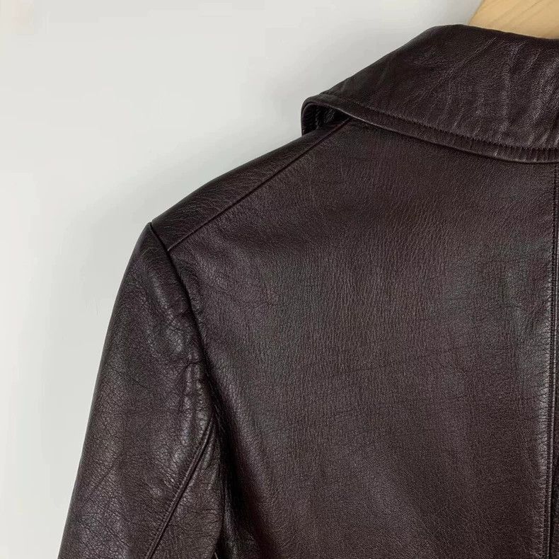 Y's Y's Leather jacket in brown asymmetric design jacket Size US L / EU 52-54 / 3 - 3 Thumbnail