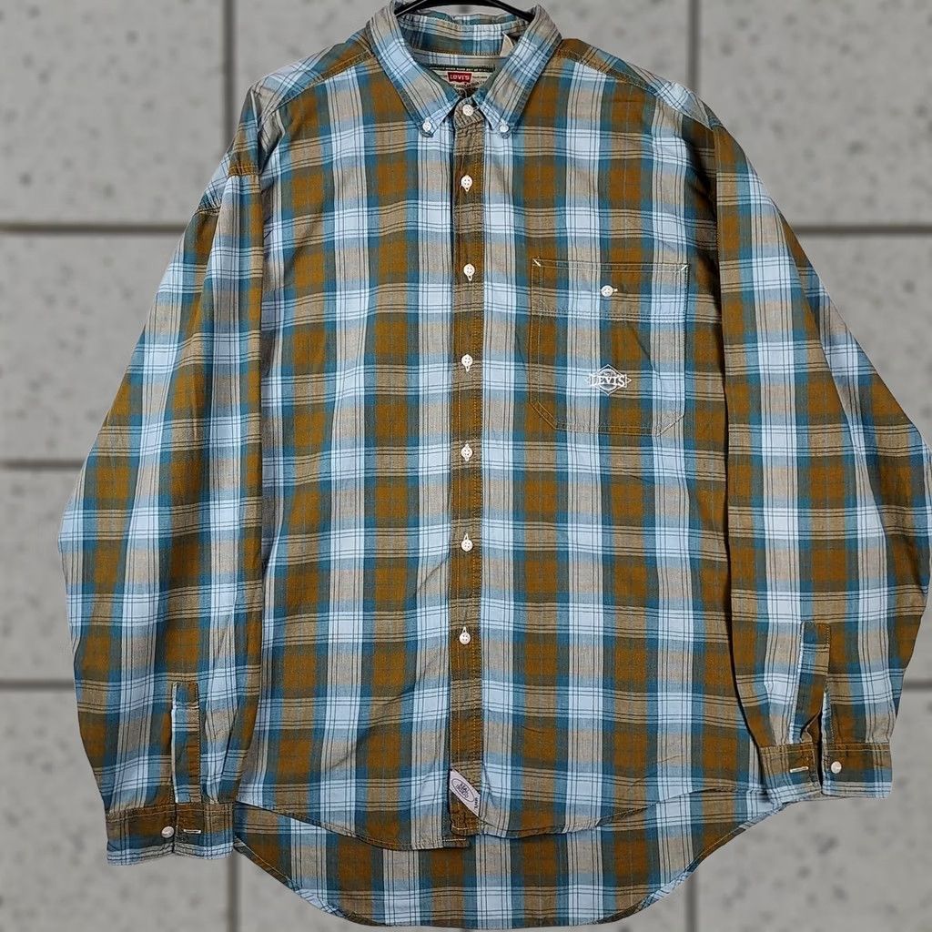 Levi's VINTAGE Levi’s Real Indigo Cotton Plaid Button-Down Shirt XL Blue 90s Mens Regular Collar Long Sleeve Button-Down Embroidered Cotton 100% Size US XL / EU 56 / 4 - 1 Thumbnail