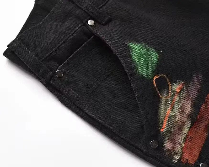 Japanese Brand Black Color Graffiti Cargo Flared Jeans Size US 32 / EU 48 - 6 Thumbnail