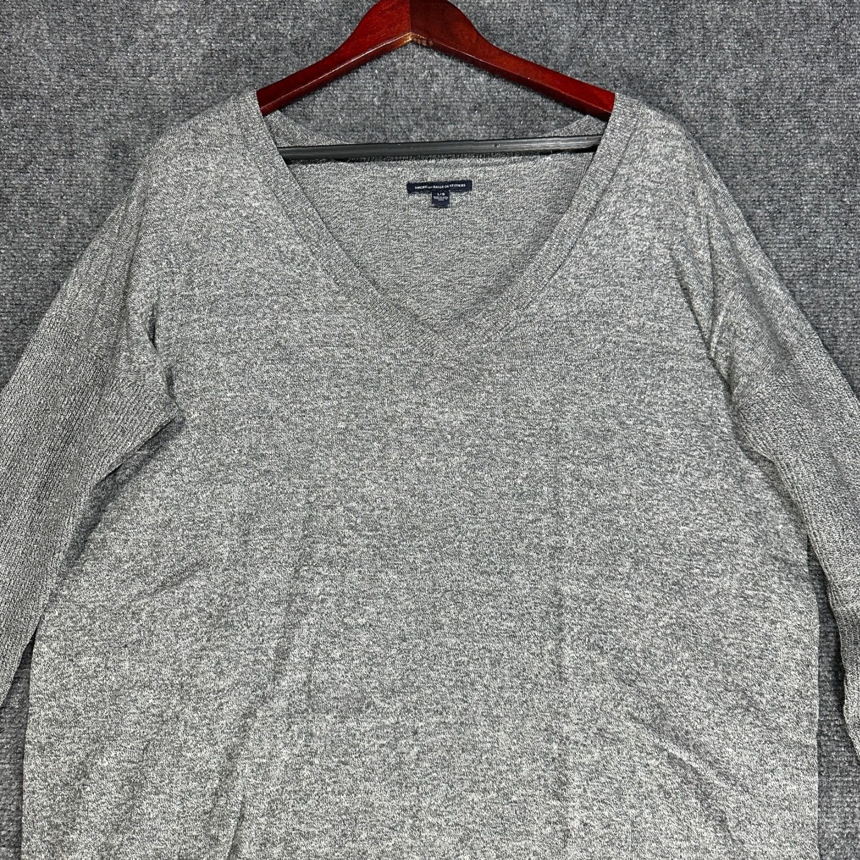 American Eagle Outfitters American Eagle Outfitters Sweater Womens Large Gray Cotton V-Neck Split Hem Ribbed Sleeve Size L / US 10 / IT 46 - 3 Thumbnail