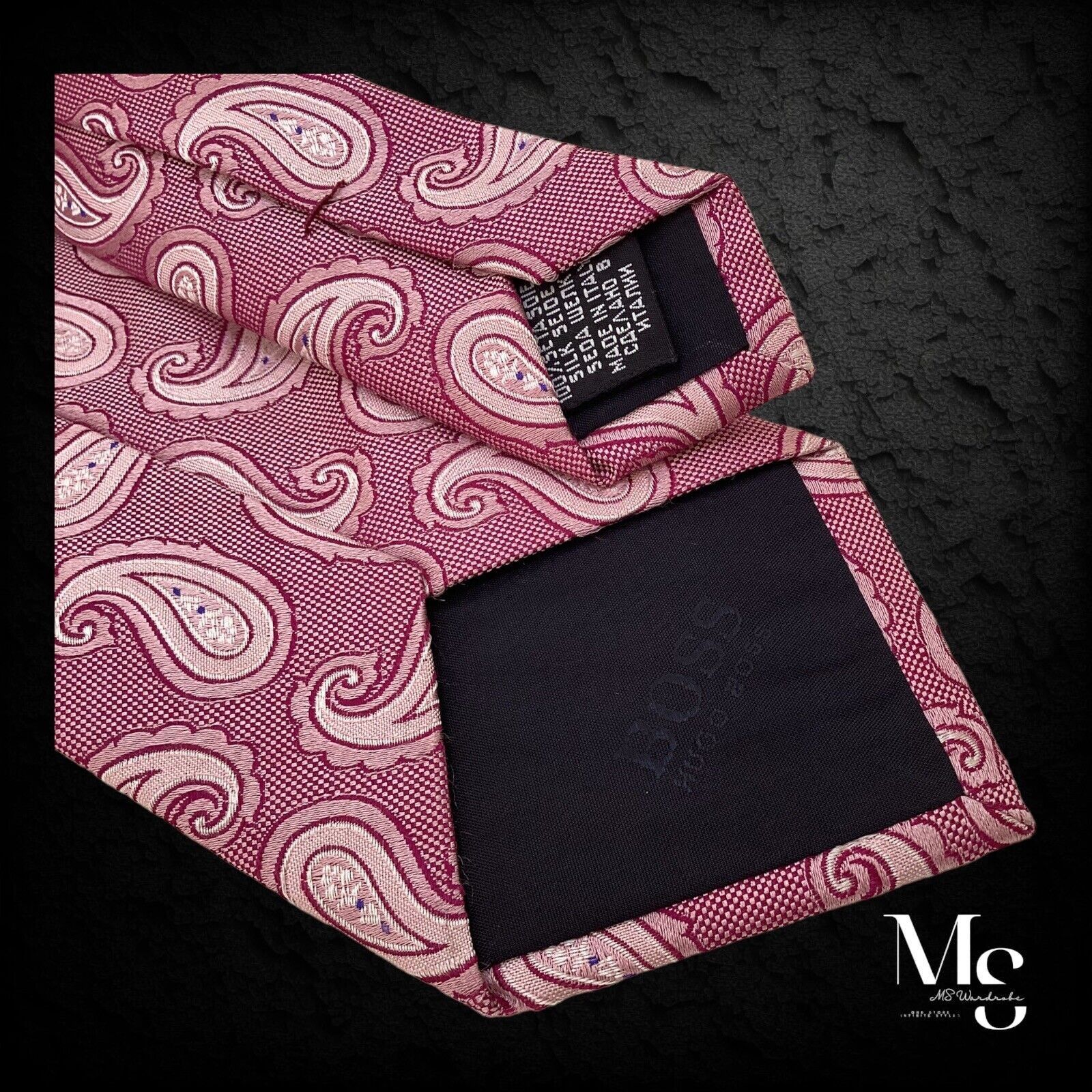 Hugo Boss BOSS HUGO BOSS XL Pink Paisley Silk Tie Made In Italy W: 3" Size ONE SIZE - 5 Thumbnail