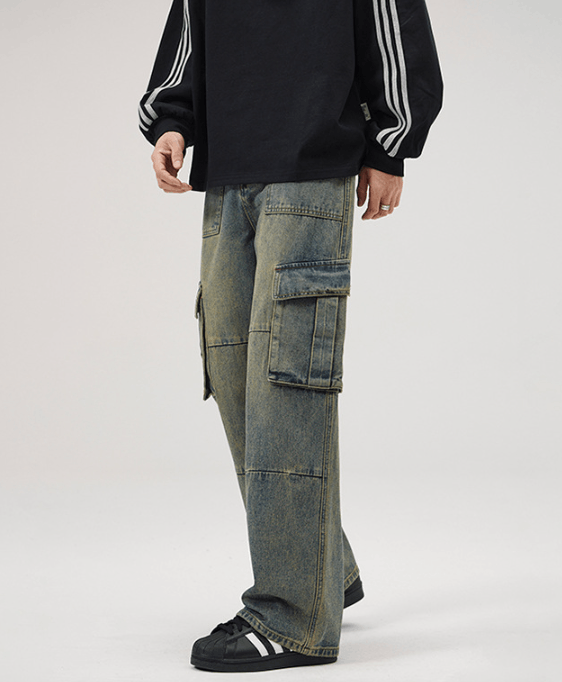Japanese Brand × Jean American retro multi-pocket patchwork distressed cargo jeans Size US 32 / EU 48 - 2 Thumbnail