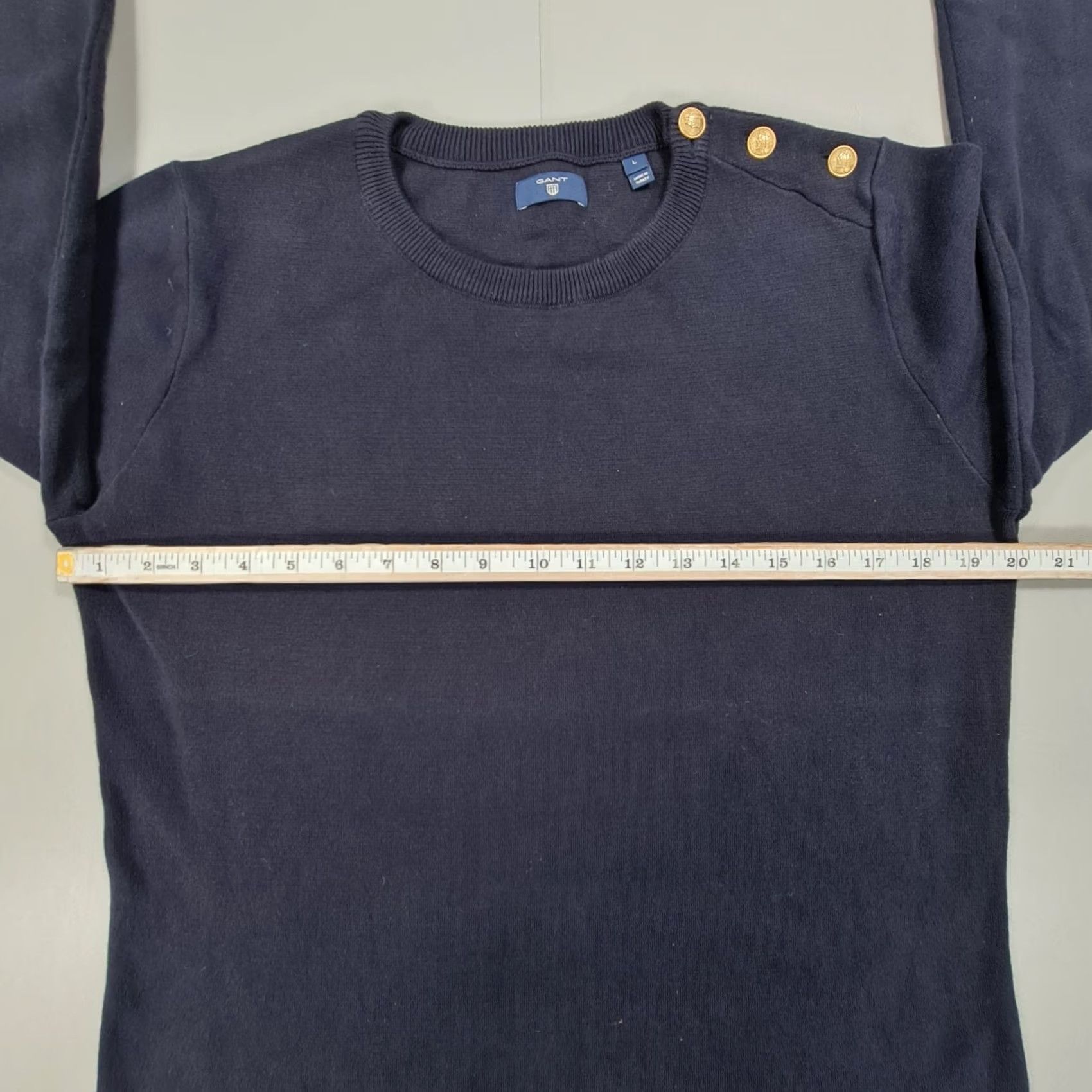 Gant GANT Womens Jumper Navy Blue Large Cotton Pullover Button Shoulder Sweater Size L / US 10 / IT 46 - 5 Thumbnail