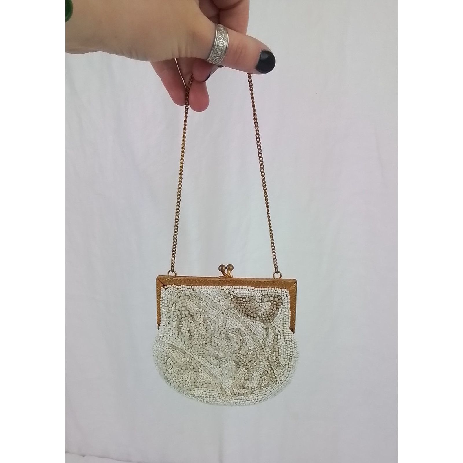 Longchamp Longchamps Beaded Purse/Handbag White and Gold Antique 1920s Size ONE SIZE - 2 Thumbnail