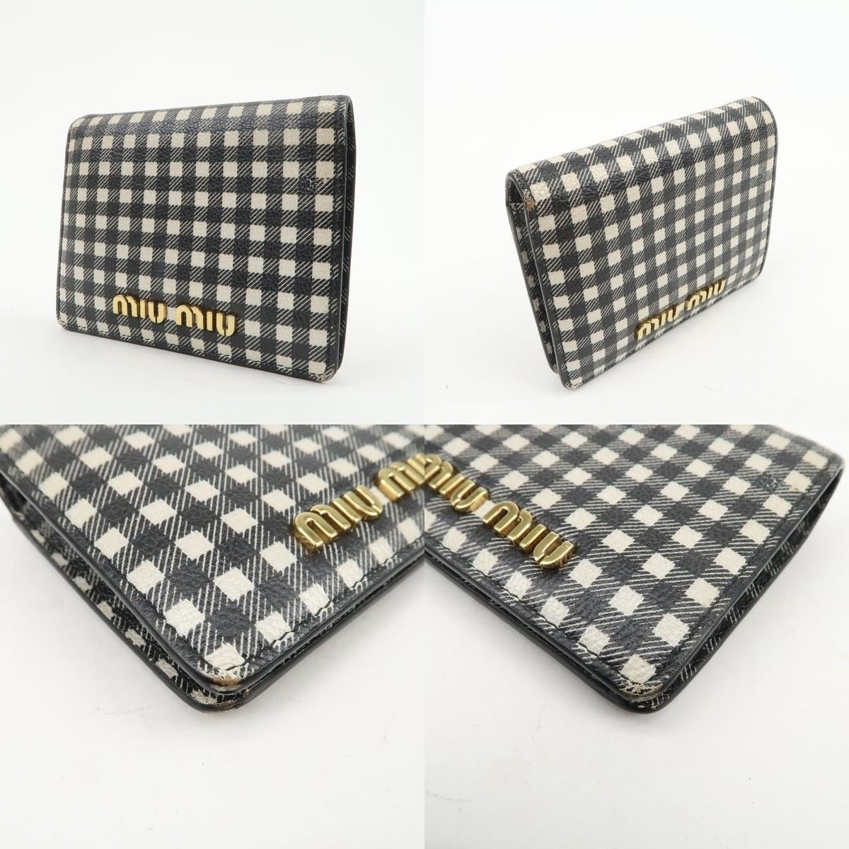 Miu Miu Miu Miu Plaid Calfskin Bi-fold Wallet Black Size ONE SIZE - 3 Thumbnail