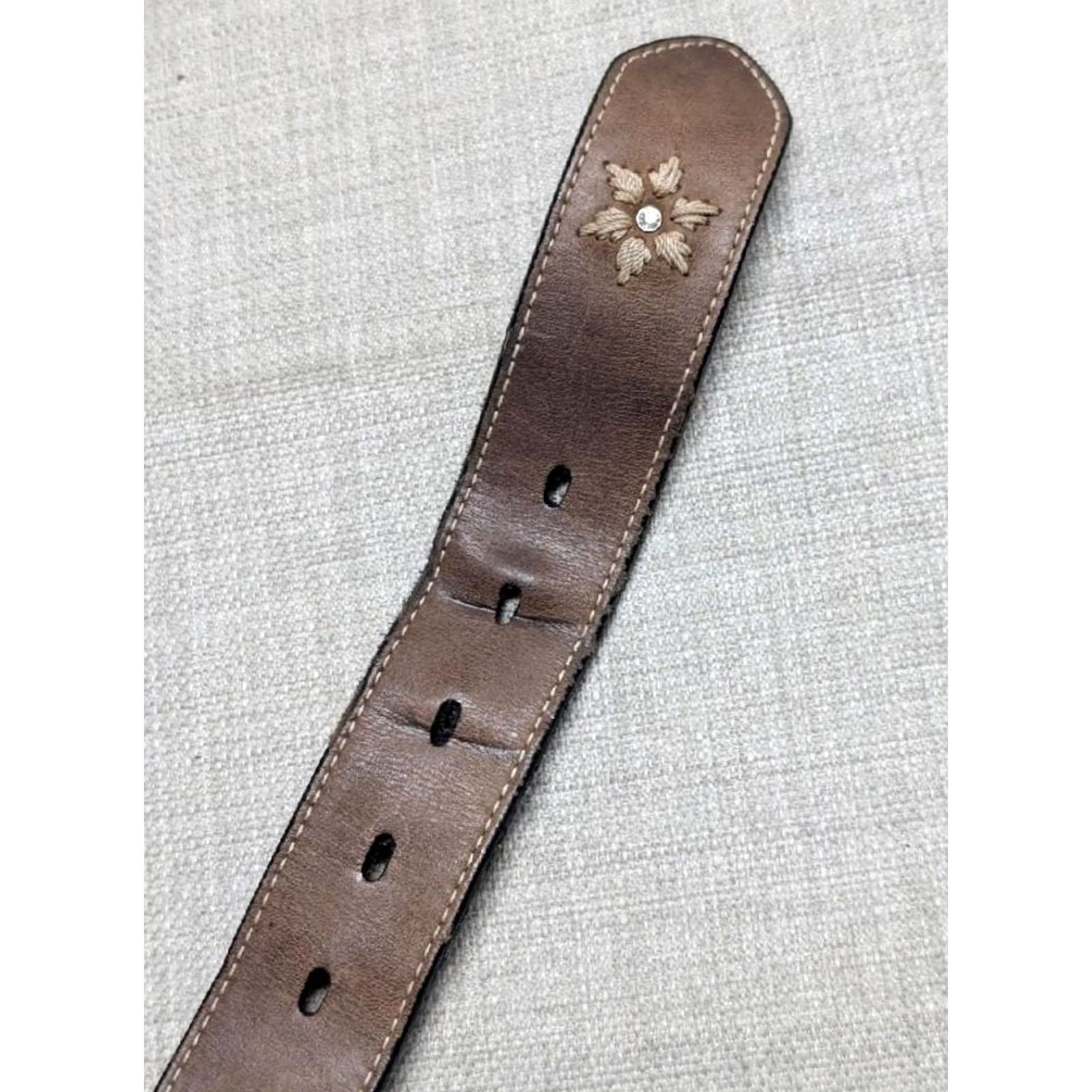 Vintage VINTAGE Nocona belt western 34 leather studded rhinestone buckle floral rhinestone belt Unisex Adults Men Women Size 34 - 4 Thumbnail