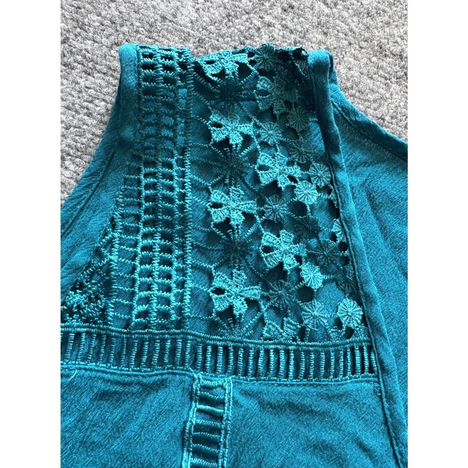 Vintage Lane Bryant Top Womens 22 Blue Lace Sleeveless Button-Up Knotted Shirt (Plus) Women, Casual, Basic, All Seasons, Regular Fit Size 3XL / US 20-22 - 4 Thumbnail