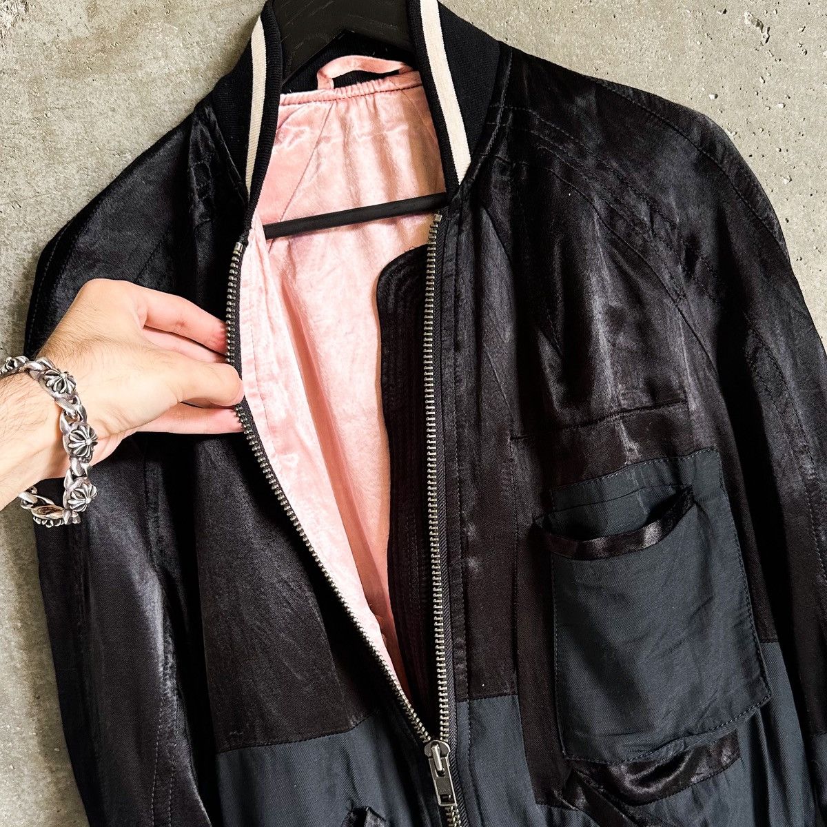Silk Patchwork Baker Bomber Jacket