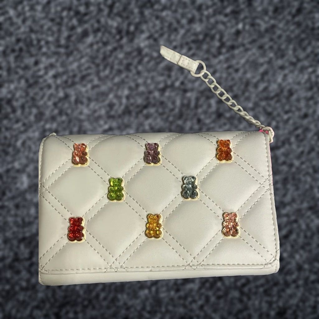 Betsey Johnson Crossbody Bag Womens Small Ivory Gummy Bears Quilted Purse in White