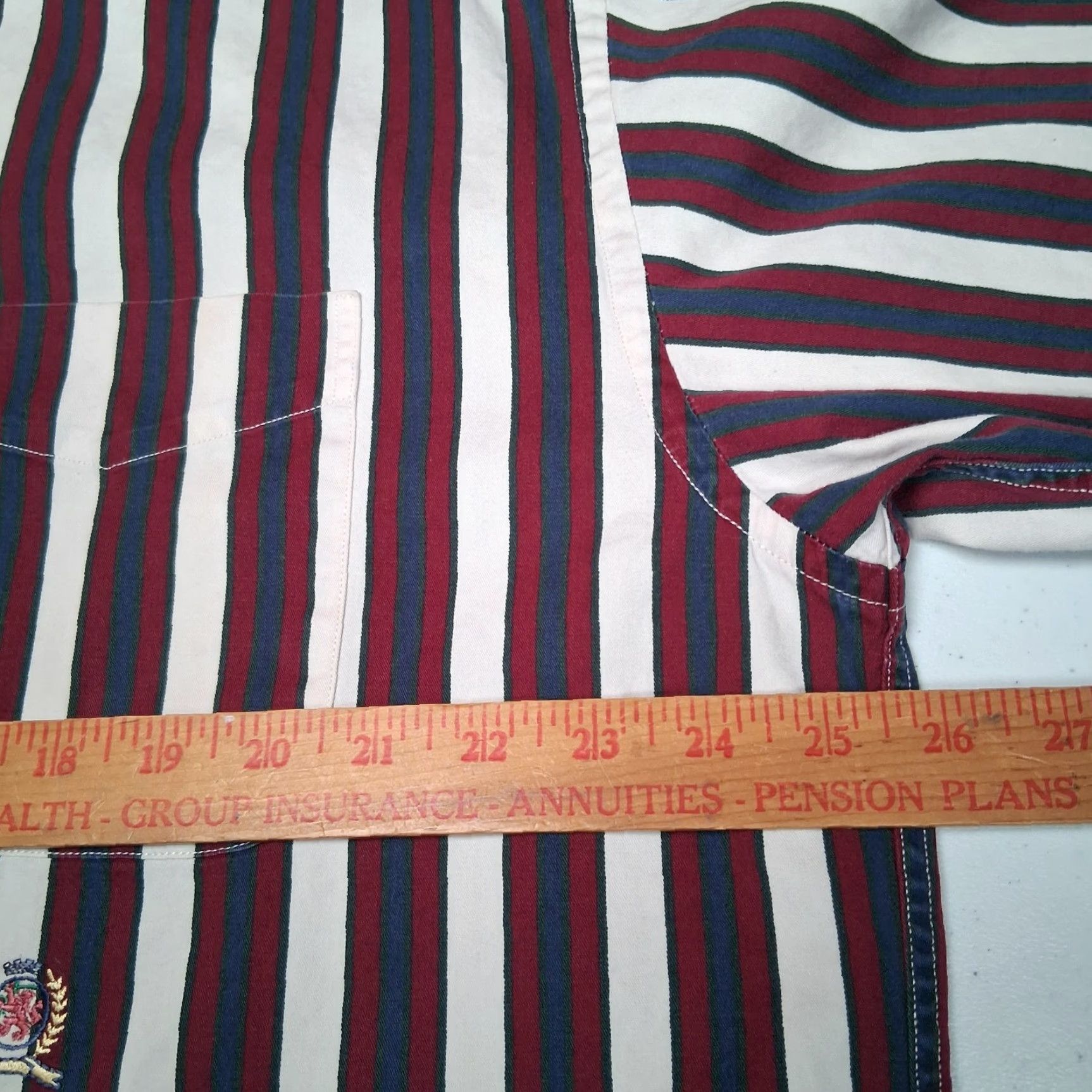 Tommy Hilfiger VINTAGE Tommy Hilfiger Shirt Men L Maroon Navy Retro Stripe Crest Buttons-Down Collar 1990s Cotton Long Sleeve Size US L / EU 52-54 / 3 - 5 Thumbnail