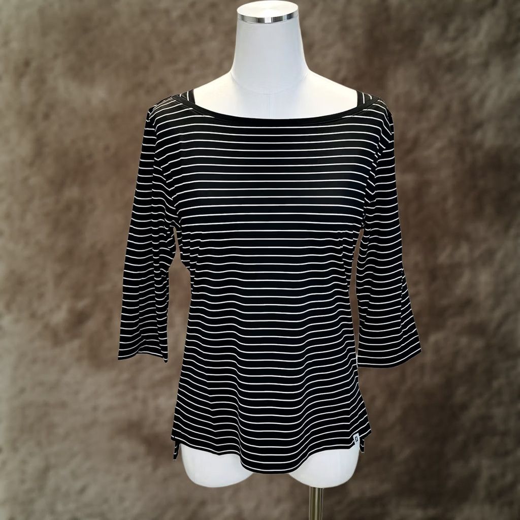 Footjoy FootJoy Polo Shirt Womens Boatneck 3/4 Sleeve XS Black Striped Modern Casual, Workwear Mens Womens Girls? Size XS / US 0-2 / IT 36-38 - 1 Thumbnail