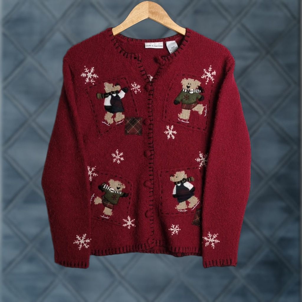 Croft & Barrow VINTAGE Croft & Barrow Women's Red Christmas Teddy Bear Button Cardigan Sweater Medium Size M / US 6-8 / IT 42-44 - 1 Thumbnail