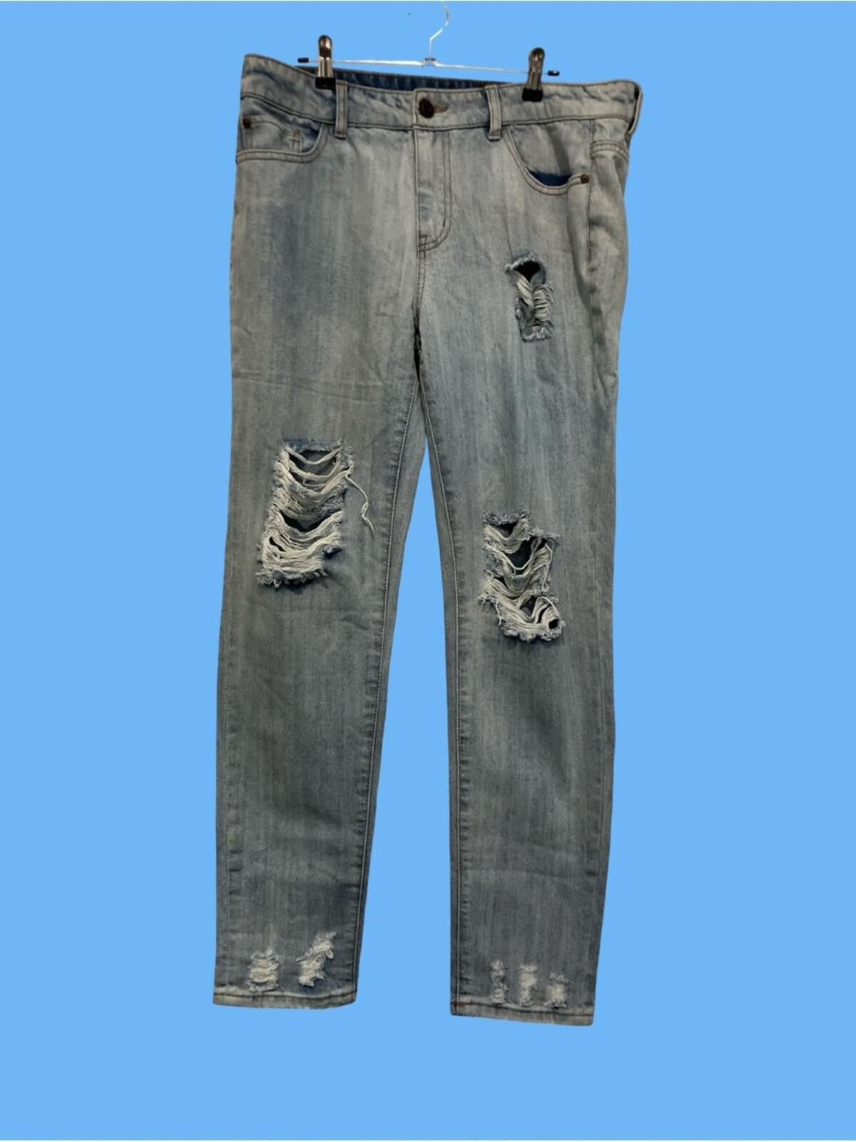 Shein NIB Light Blue Distressed Skinny Jeans Size 42" / US 20 - 2 Thumbnail