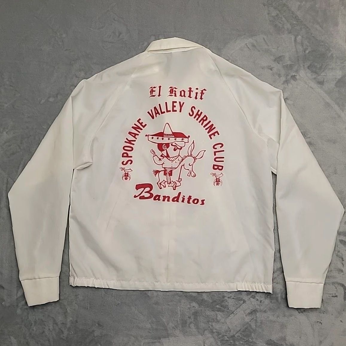 Vintage VTG Swingster Jacket Mens L White Shrine Club Banditos Chain Stitching Graphic Windbreaker Short Sleeve? Size US L / EU 52-54 / 3 - 7 Thumbnail