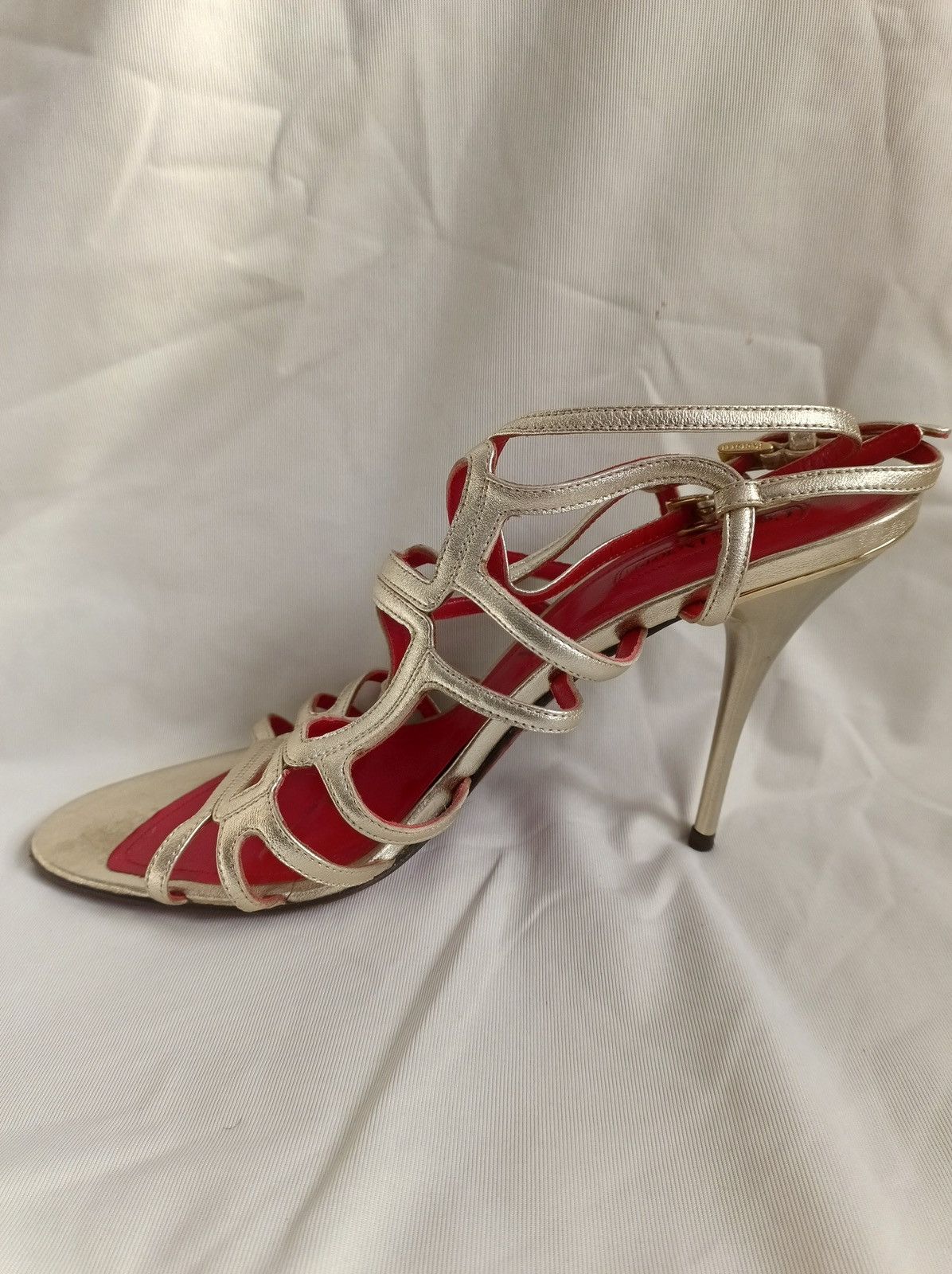 Paciotti Cesare Paciotti Gold Red Leather Heels Sandals EU 41 Size US 11 / IT 41 - 8 Thumbnail