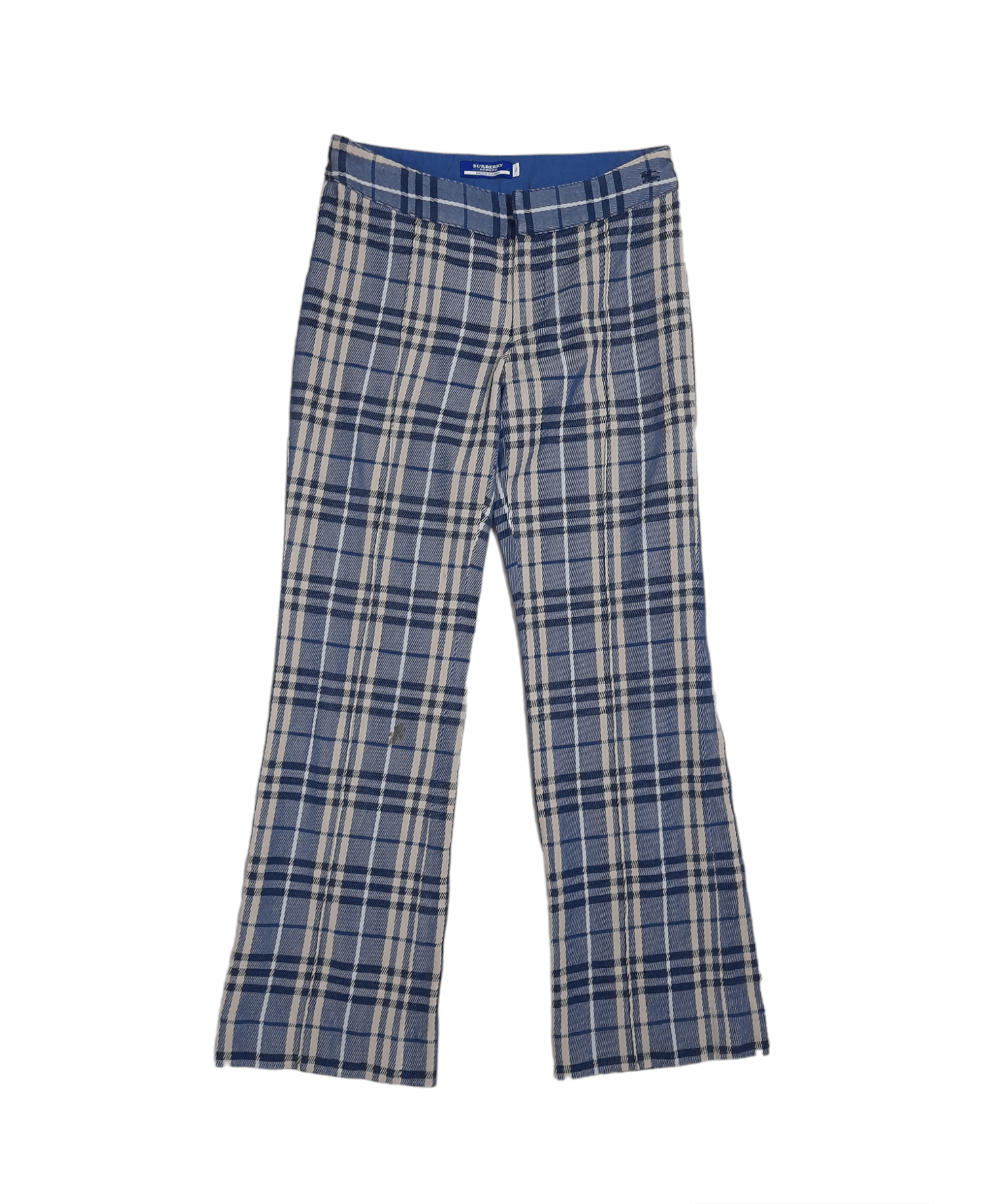 image of Burberry Cream Blue Novachecked Flare Pant, Women's (Size 26)