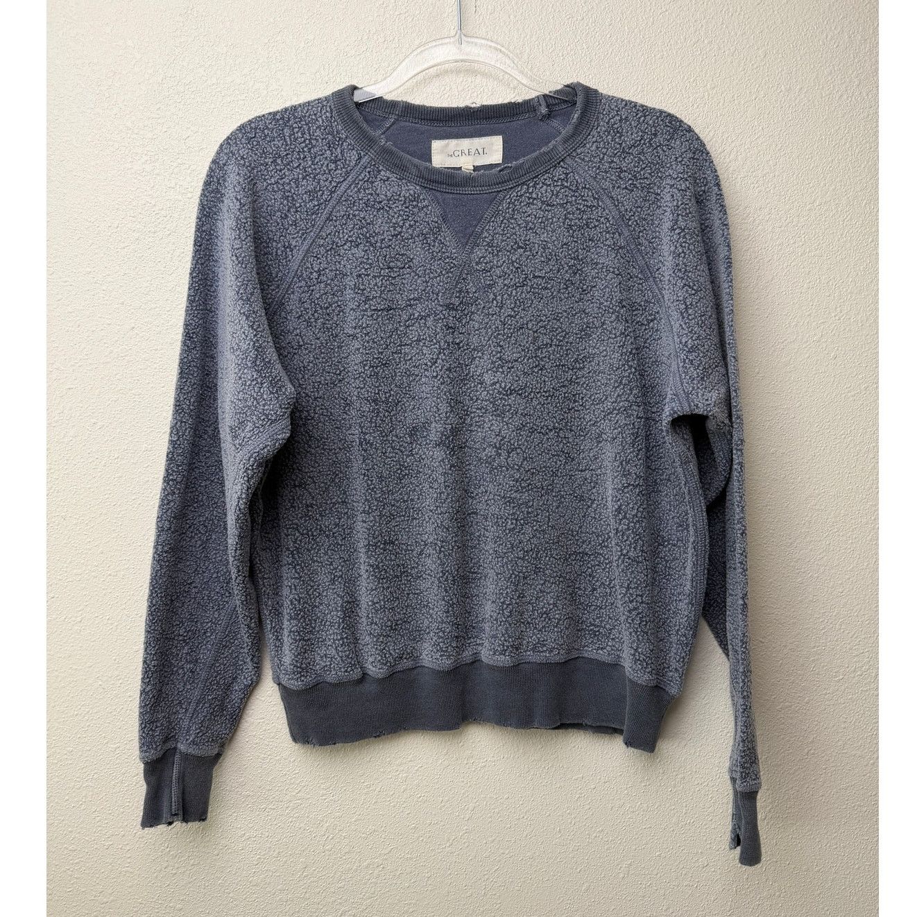 THE GREAT The Great. Blue Fleece Sweatshirt Distressed Raw Hem Size 0 Size XS / US 0-2 / IT 36-38 - 4 Thumbnail