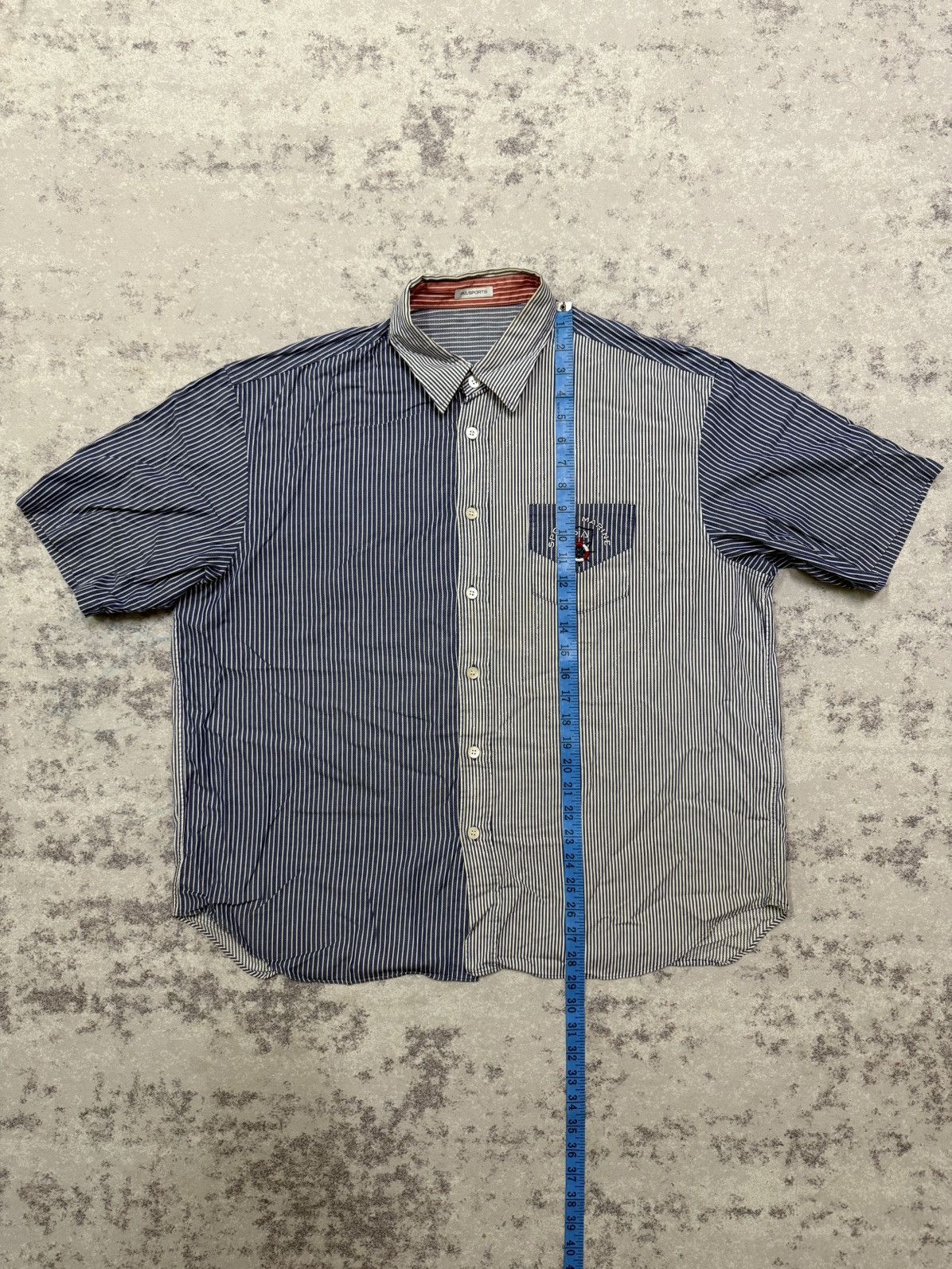 Japanese Brand Piasports Colorblock Blue Stripe Logo Chest Button Up Shirt Size US XL / EU 56 / 4 - 19 Thumbnail