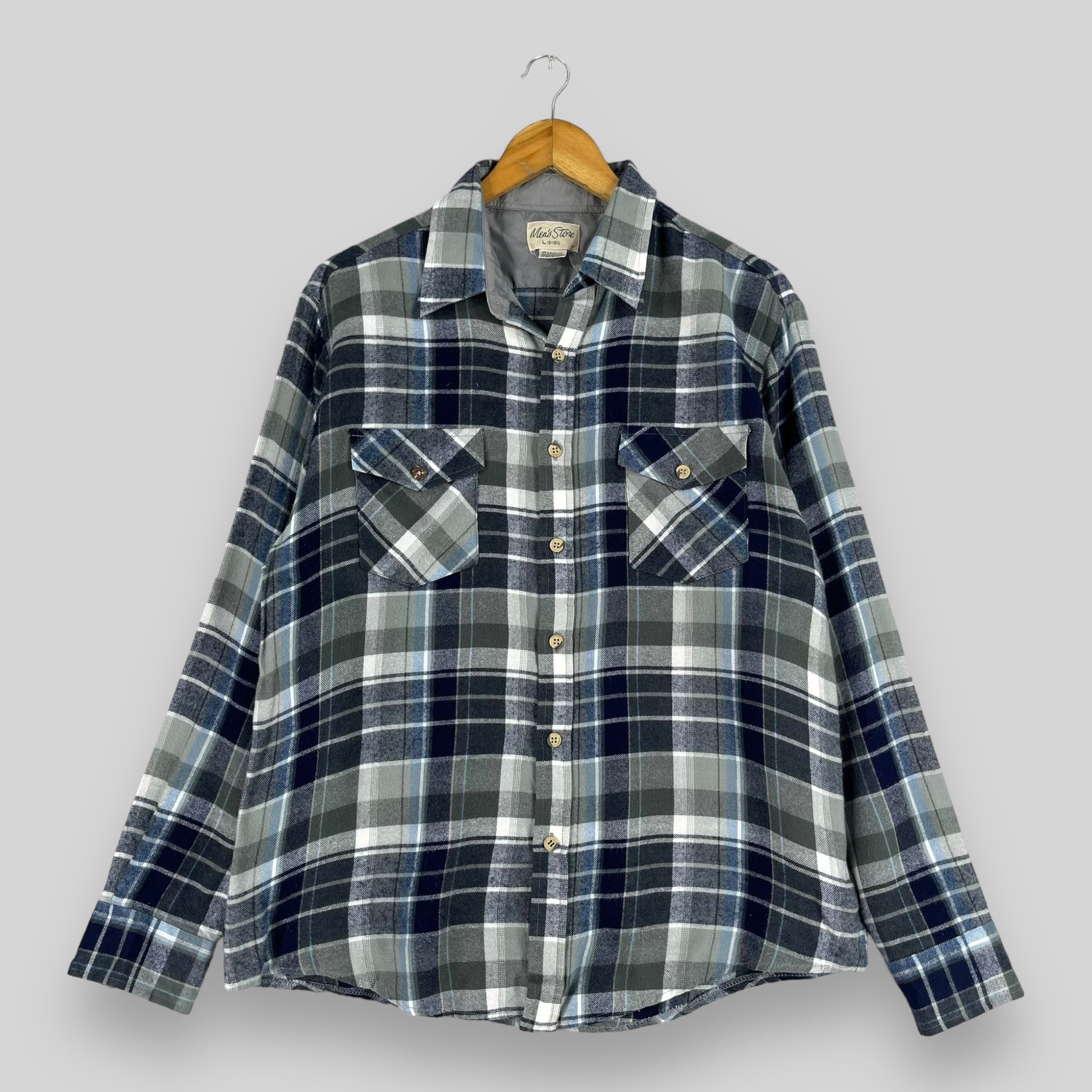 Flannel × Japanese Brand Vintage Plaid Checkered Blue/Gray Flannel Button Up Shirt Size US L / EU 52-54 / 3 - 1 Thumbnail