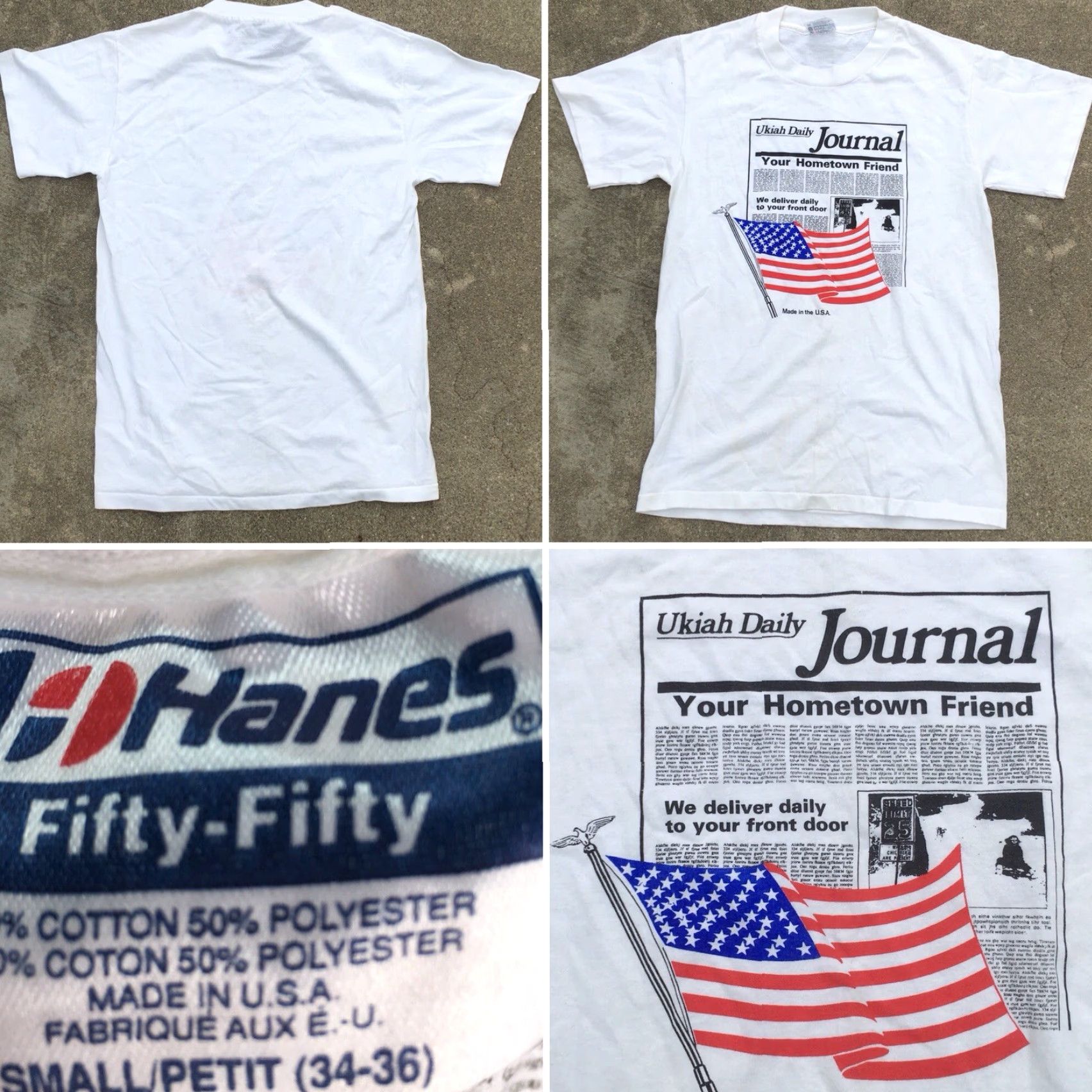 Hanes VINTAGE Hanes T-Shirt Graphic Tee White Short Sleeve S Made In USA American Flag Mens Size US S / EU 44-46 / 1 - 3 Thumbnail