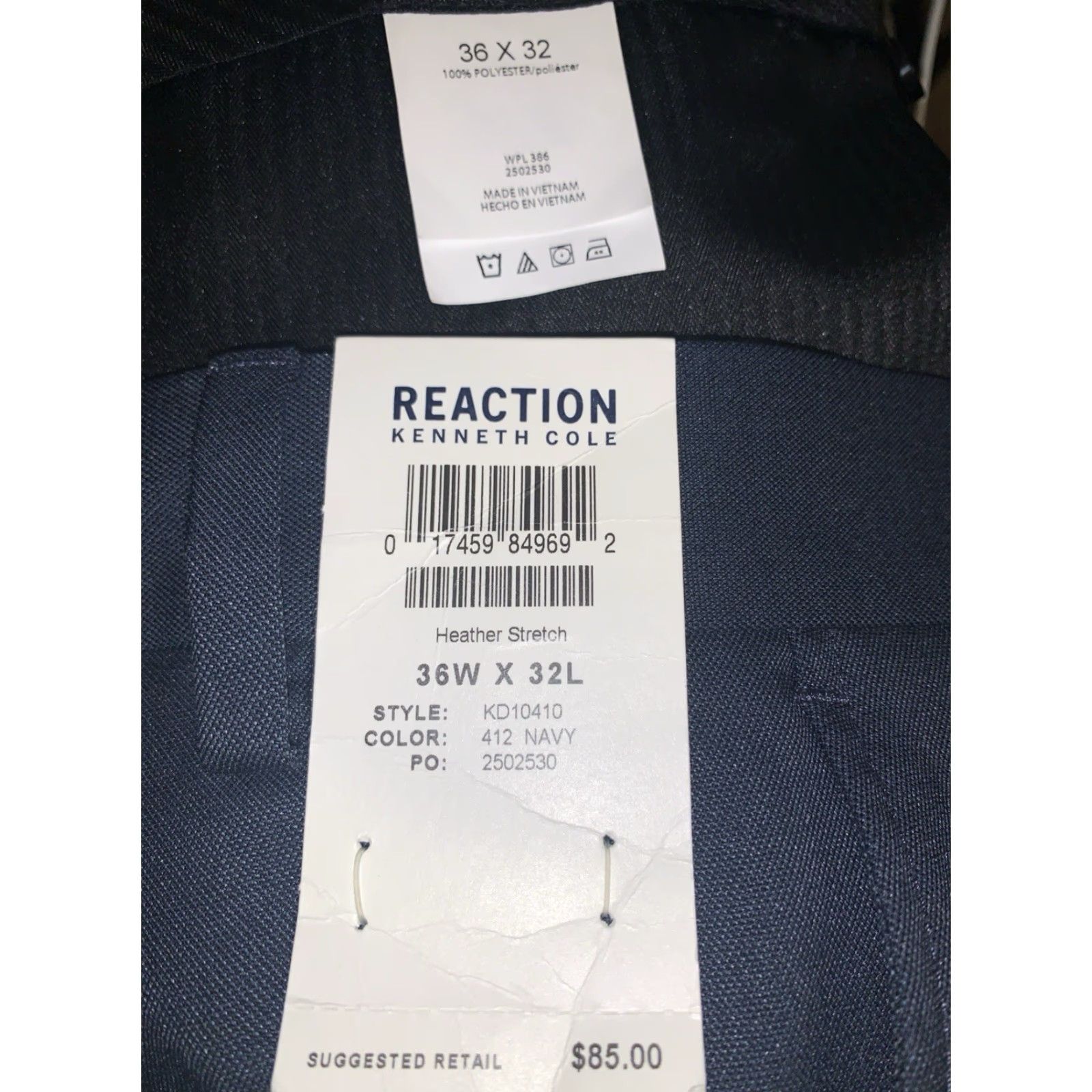 Kenneth Cole NWT Kenneth Cole Reaction Dress Pants Navy Modern Fit 36x32 Straight Pants Men Belt Loops Flat Front Elastic Waist Stretch Blue 695 NEW Size US 36 / EU 52 - 2 Thumbnail