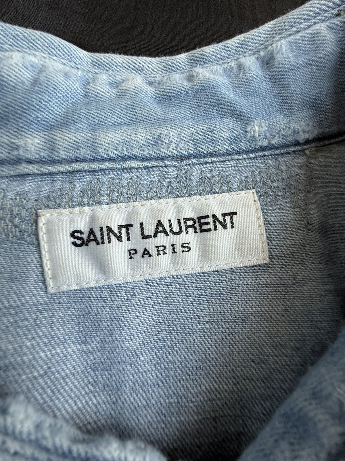 FW16 Saint Laurent distressed crash denim shirt Hedi Slimane