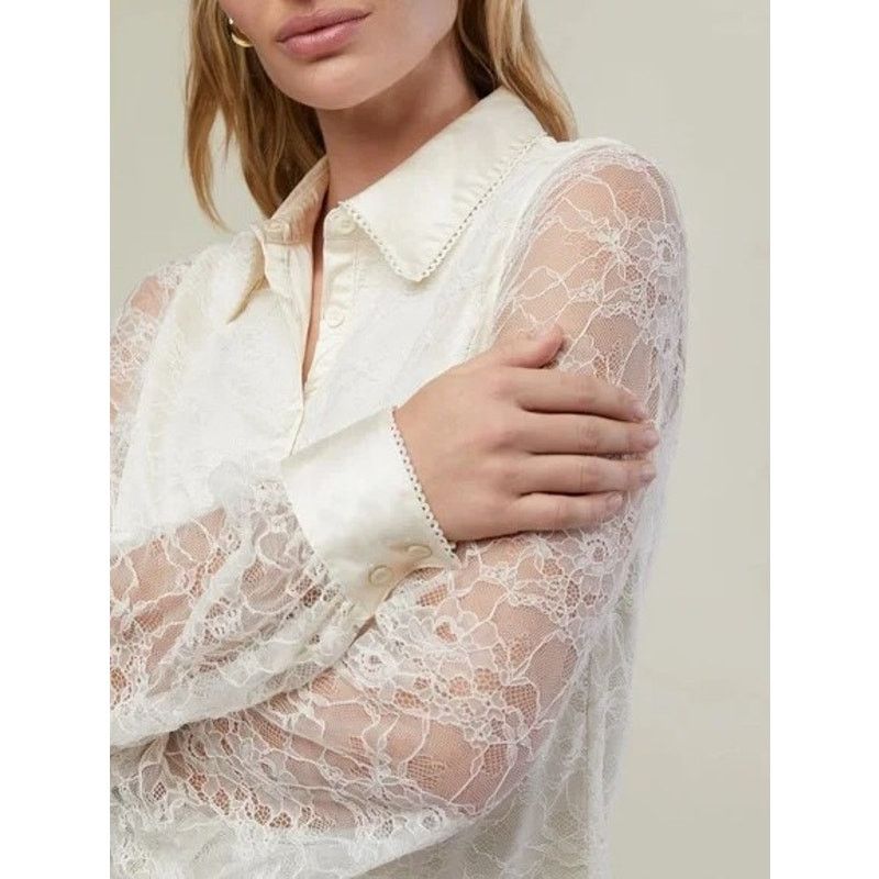 Other Rachel Parcell Lace Cream Satin Button Down Medium Size M / US 6-8 / IT 42-44 - 11 Thumbnail