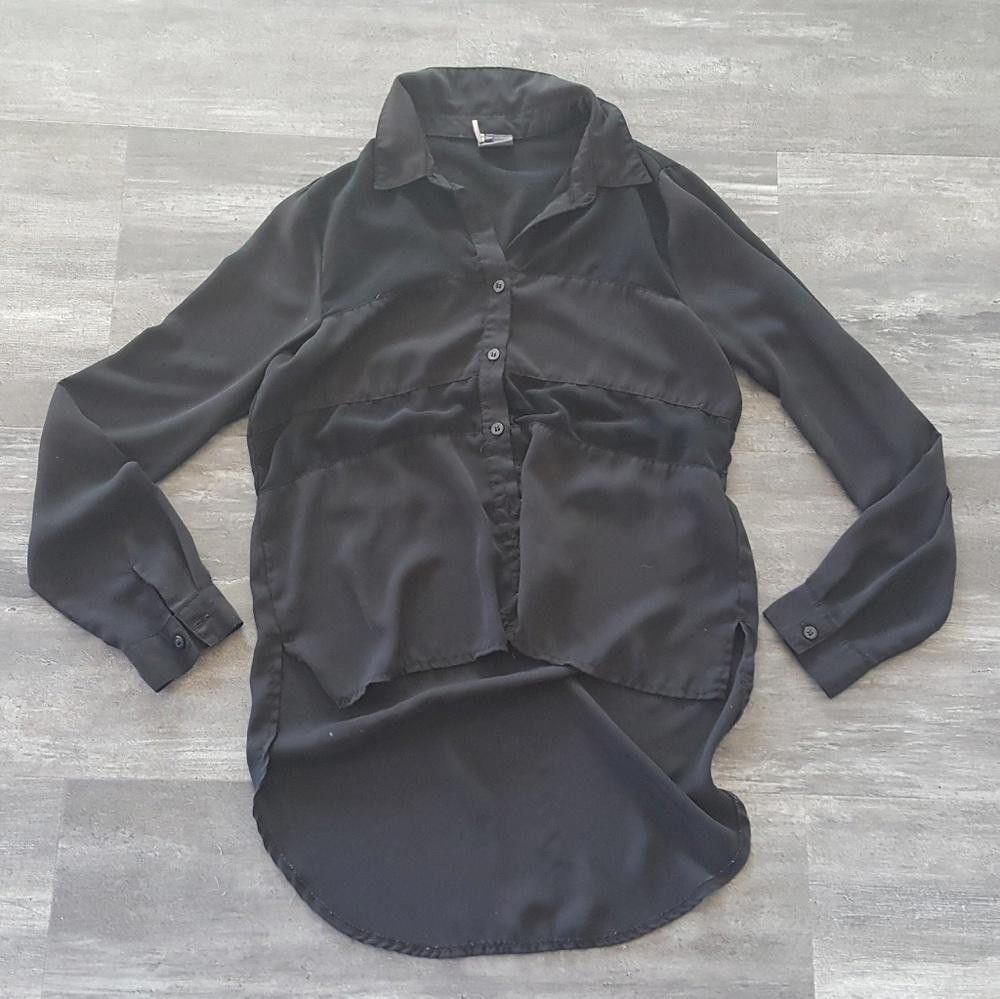 Designer Black Sheer S&F Button Down Blouse Size S / US 4 / IT 40 - 1 Thumbnail