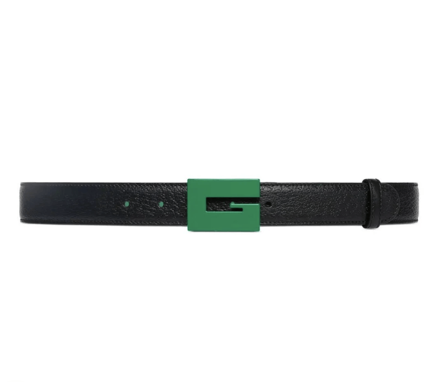 Gucci 709974 Black Leather Belt Ceramic Green G Buckle 105