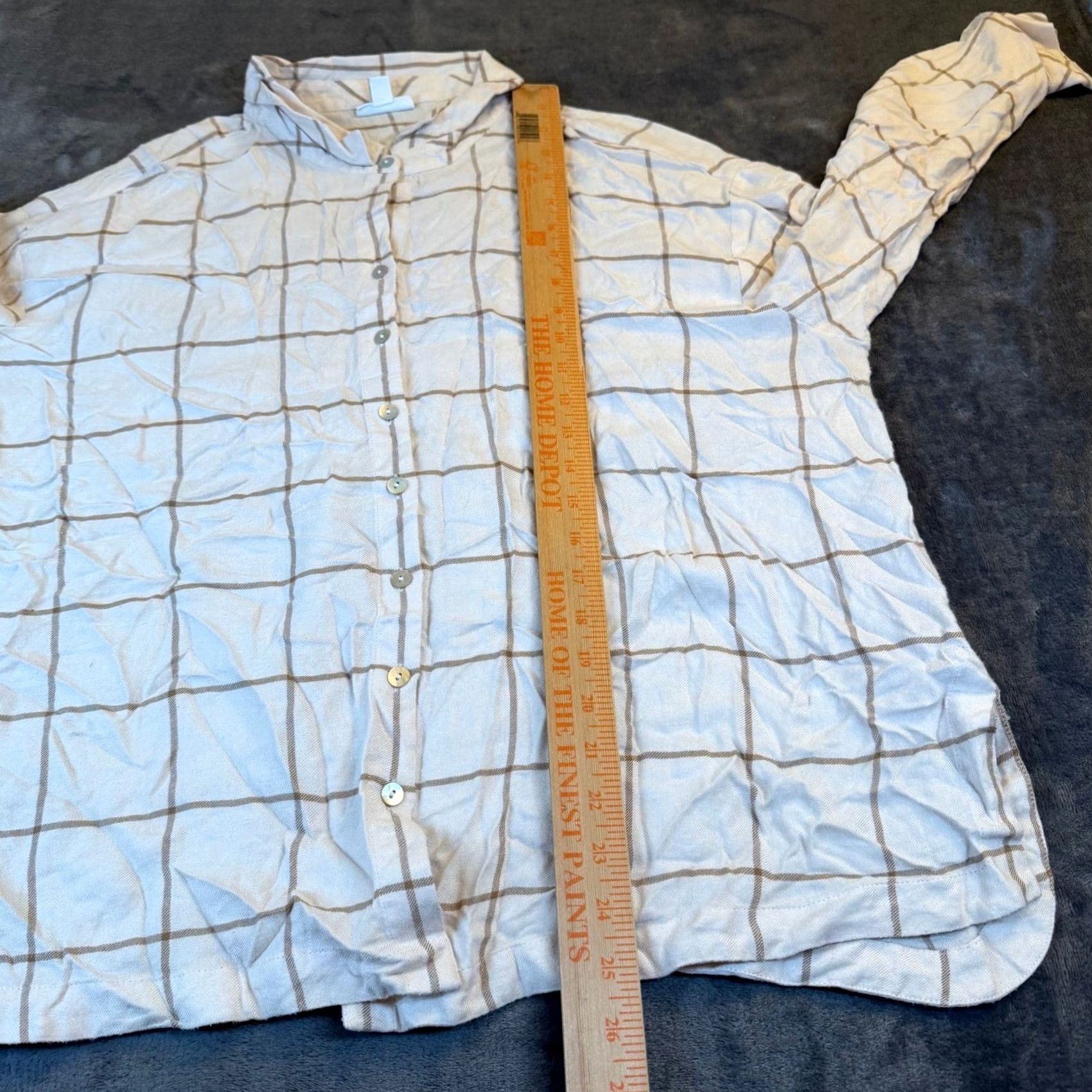 J. Jill J. Jill Plaid Button-Up Shirt Women’s XL Petite Oversized Beige Brown Collared Button Front Pockets Tunic Size XL / US 12-14 / IT 48-50 - 7 Thumbnail