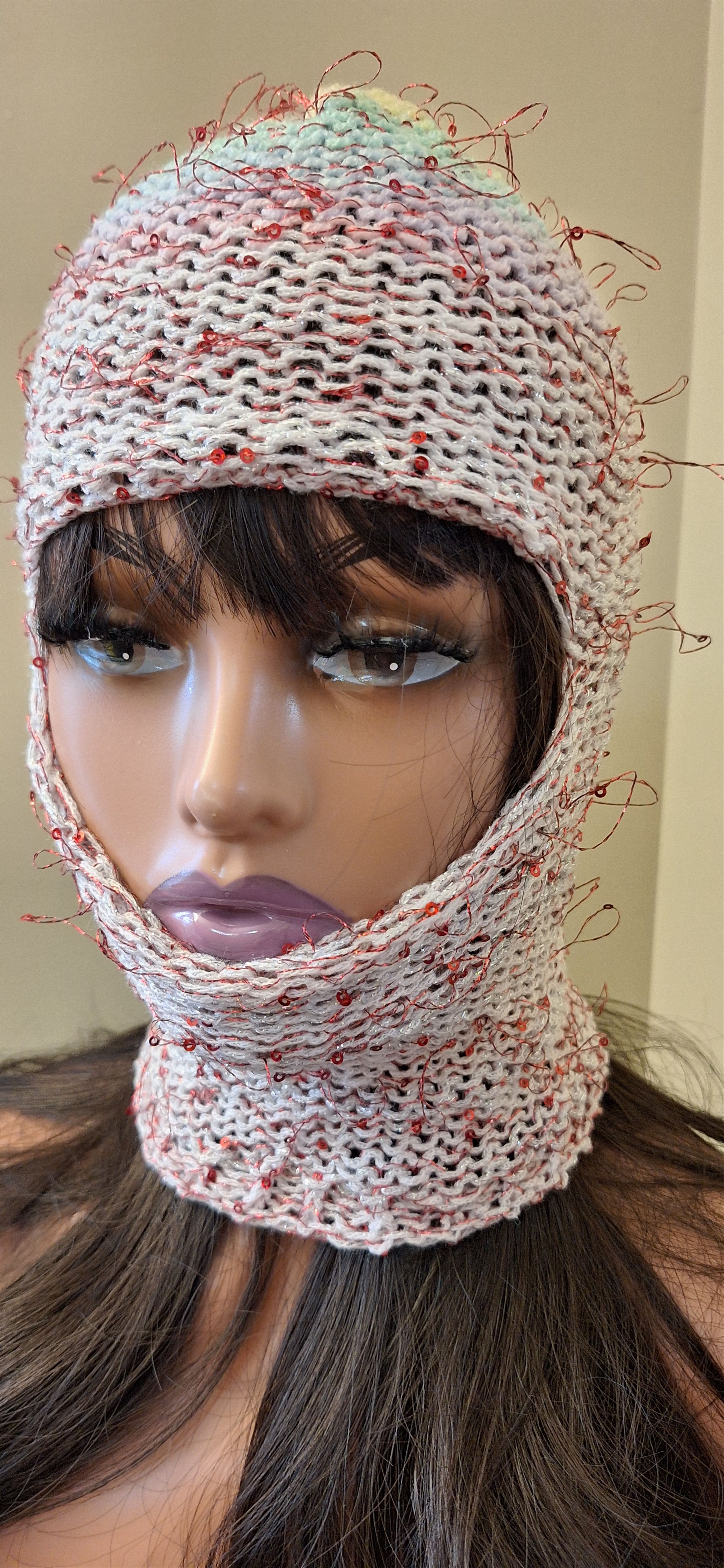 Other Pink Knit Hood w/ Sequins, Avantgarde Artwear , Tinsel Riot Size ONE SIZE - 1 Thumbnail