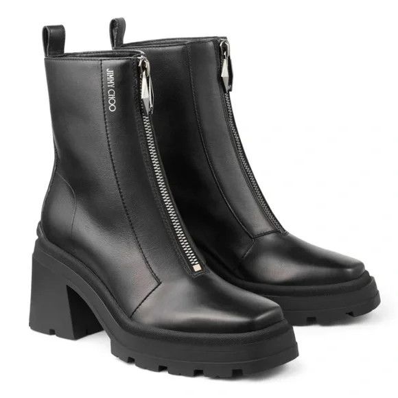 Jimmy Choo Jimmy Choo Womens Eugenie 80 Black Leather Ankle Boots Size US 5 / IT 35 - 1 Thumbnail