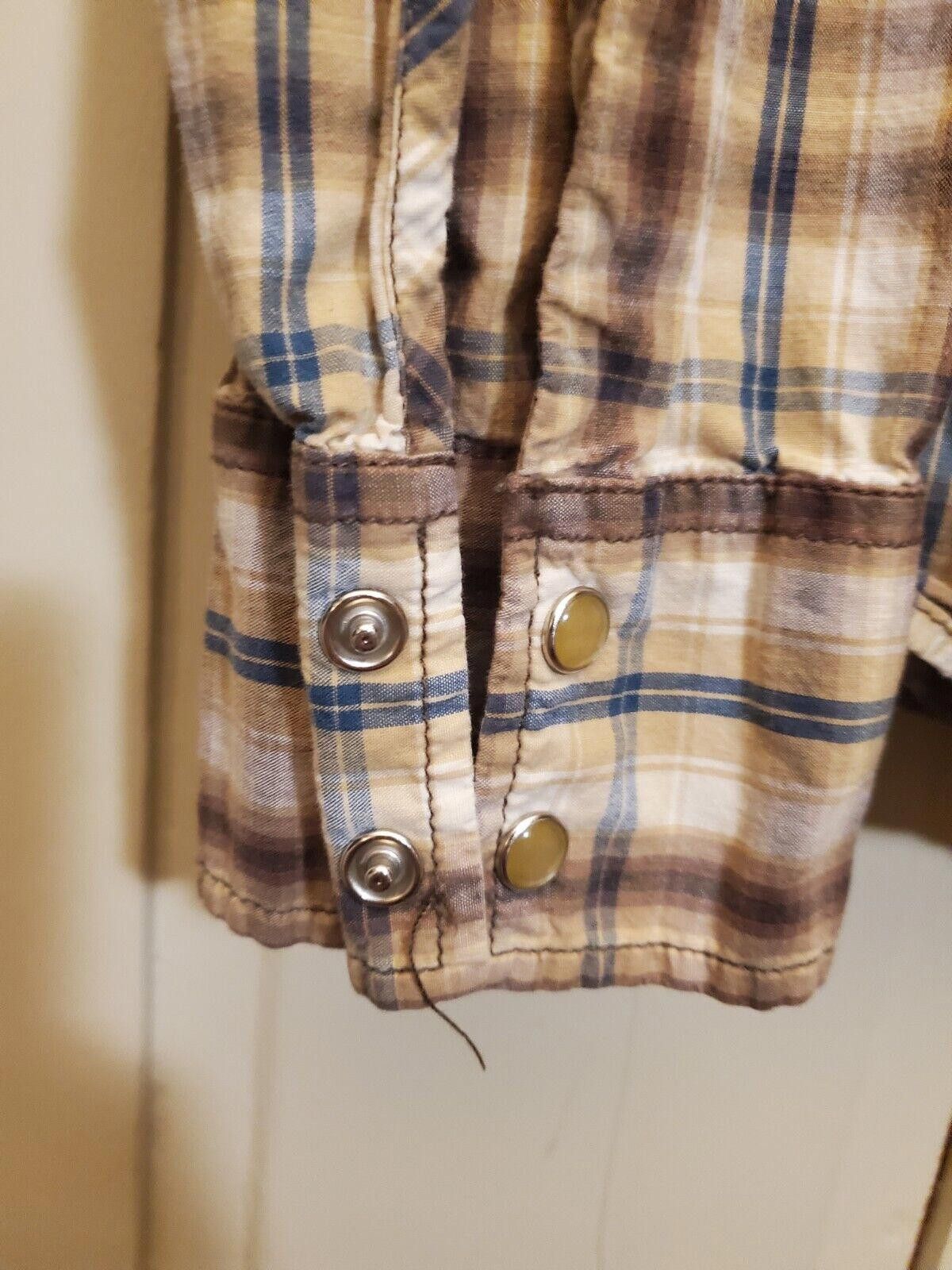 Aeropostale Men's Aeropostale Western Tan/white Plaid Pearl Snap LS M Size US M / EU 48-50 / 2 - 4 Thumbnail