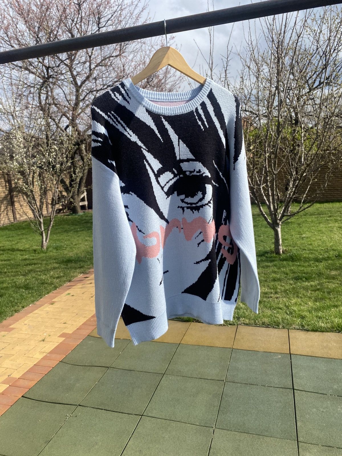 Japanese Brand Blue anime graphic sweater, oversized knit pullover Size L / US 10 / IT 46 - 2 Thumbnail