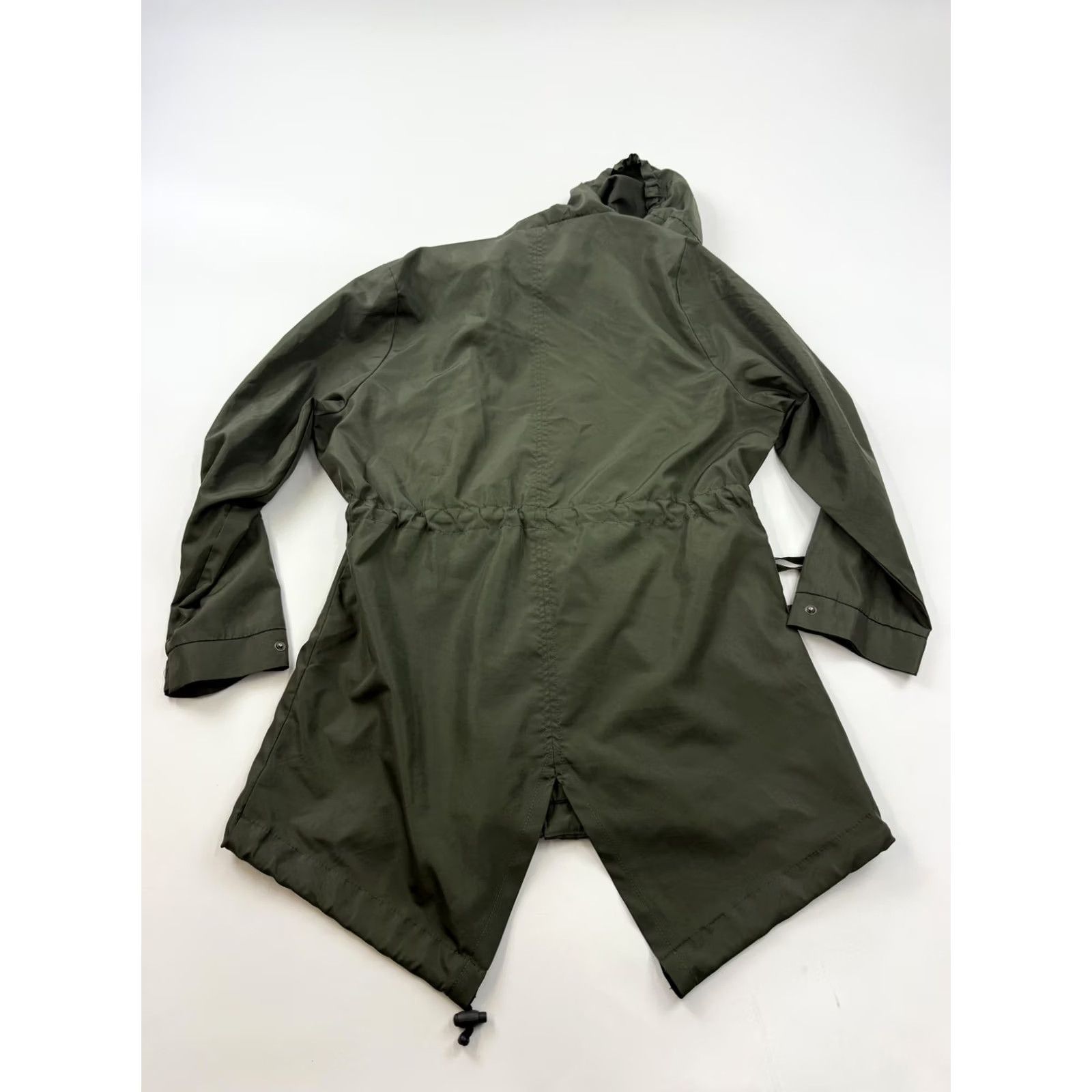 Vintage Piazza Italia Coat Womens Medium Green Hooded Fishtail Parka Full Zip Pockets Size M / US 6-8 / IT 42-44 - 6 Thumbnail