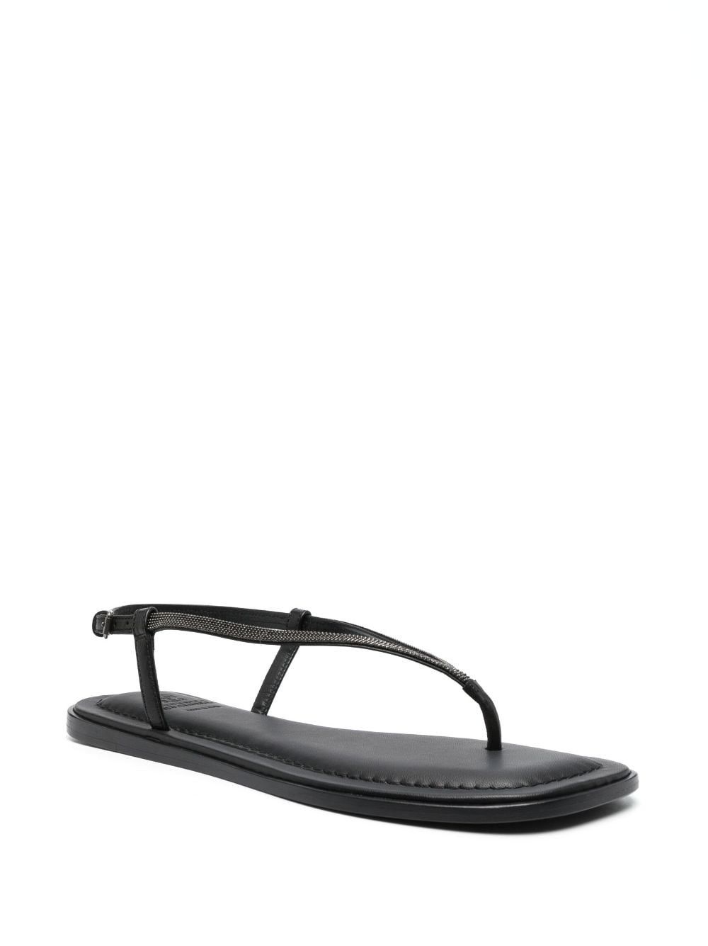Brunello Cucinelli o1y0725 Ankle Strap Thong Leather Sandals in Black Size US 8.5 / IT 38.5 - 2 Thumbnail