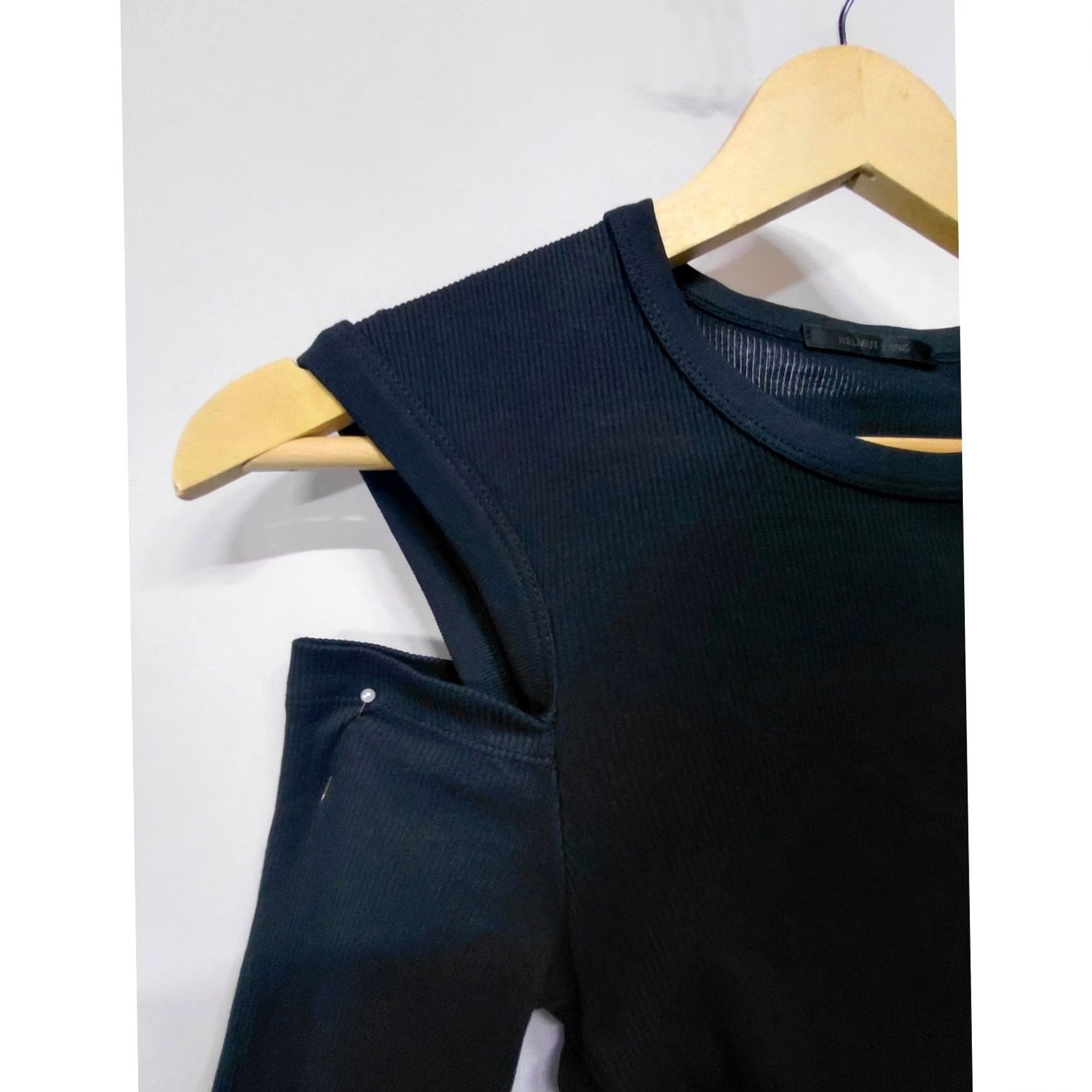 Helmut Lang Helmut Lang H1HW505 Black Ruched Long Sleeve Top Solid Knit Women Size S Size S / US 4 / IT 40 - 3 Thumbnail