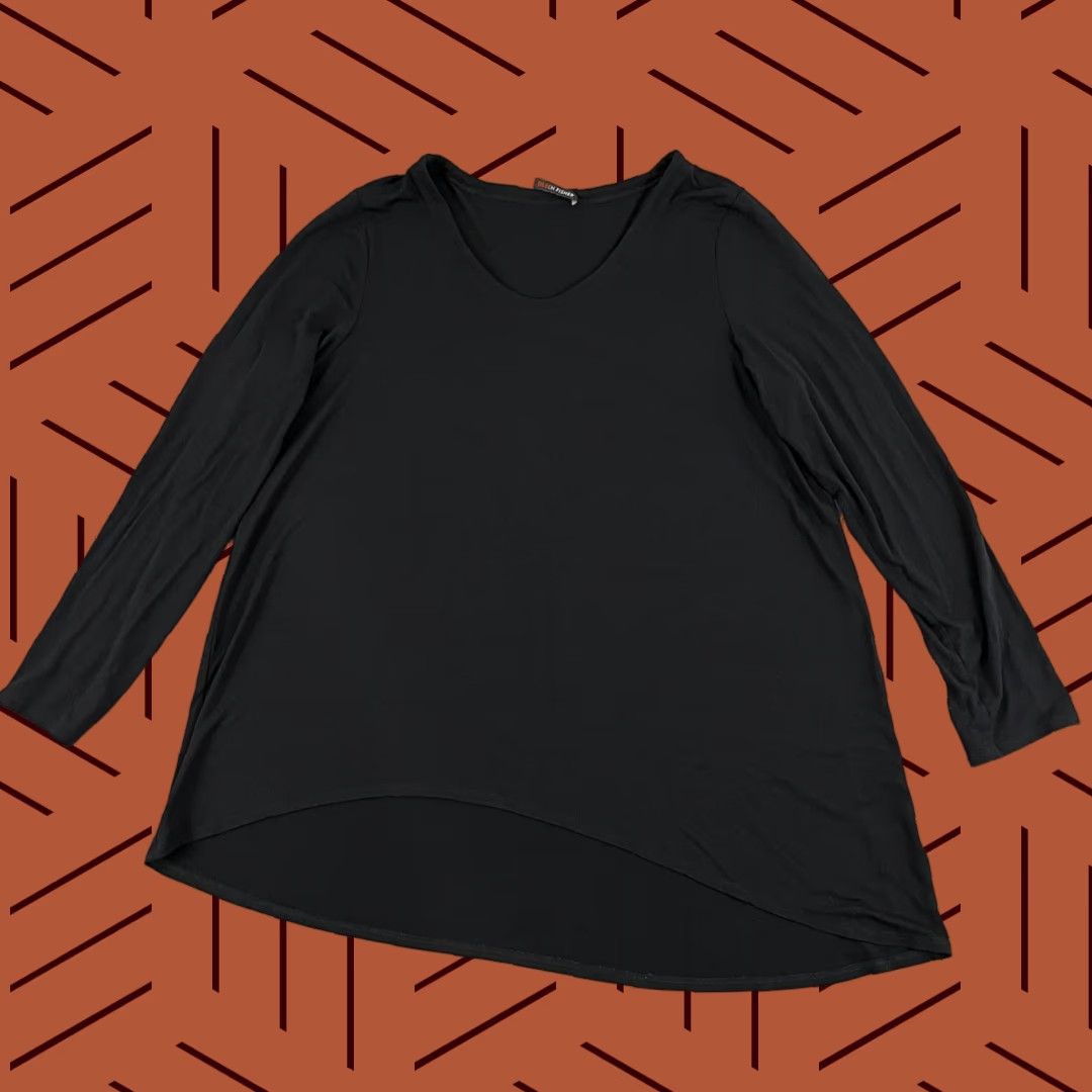 Eileen Fisher VINTAGE EILEEN FISHER Blouse Womens M/L Black Asymmetrical Tunic Top Rayon Stretch L/S Size M / US 6-8 / IT 42-44 - 1 Thumbnail
