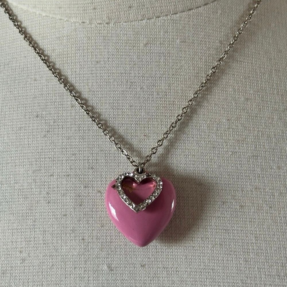 Other pink silver heart layered pendant necklace rhinestone Size ONE SIZE - 2 Thumbnail